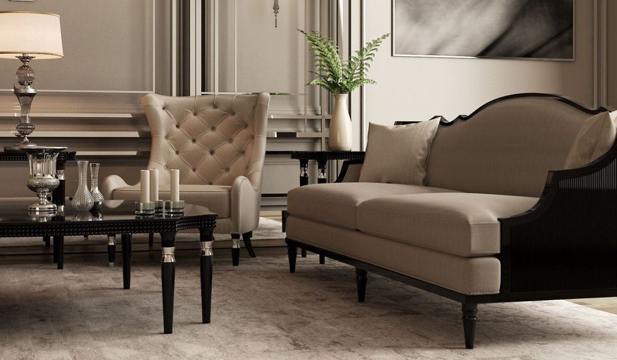 Casa Padrino Sofa Luxus Art Deco Sofa Grau / Schwarz 260 x 87 x H. 100 cm - Art Deco Wohnzimmer Möbel - Luxus Qualität