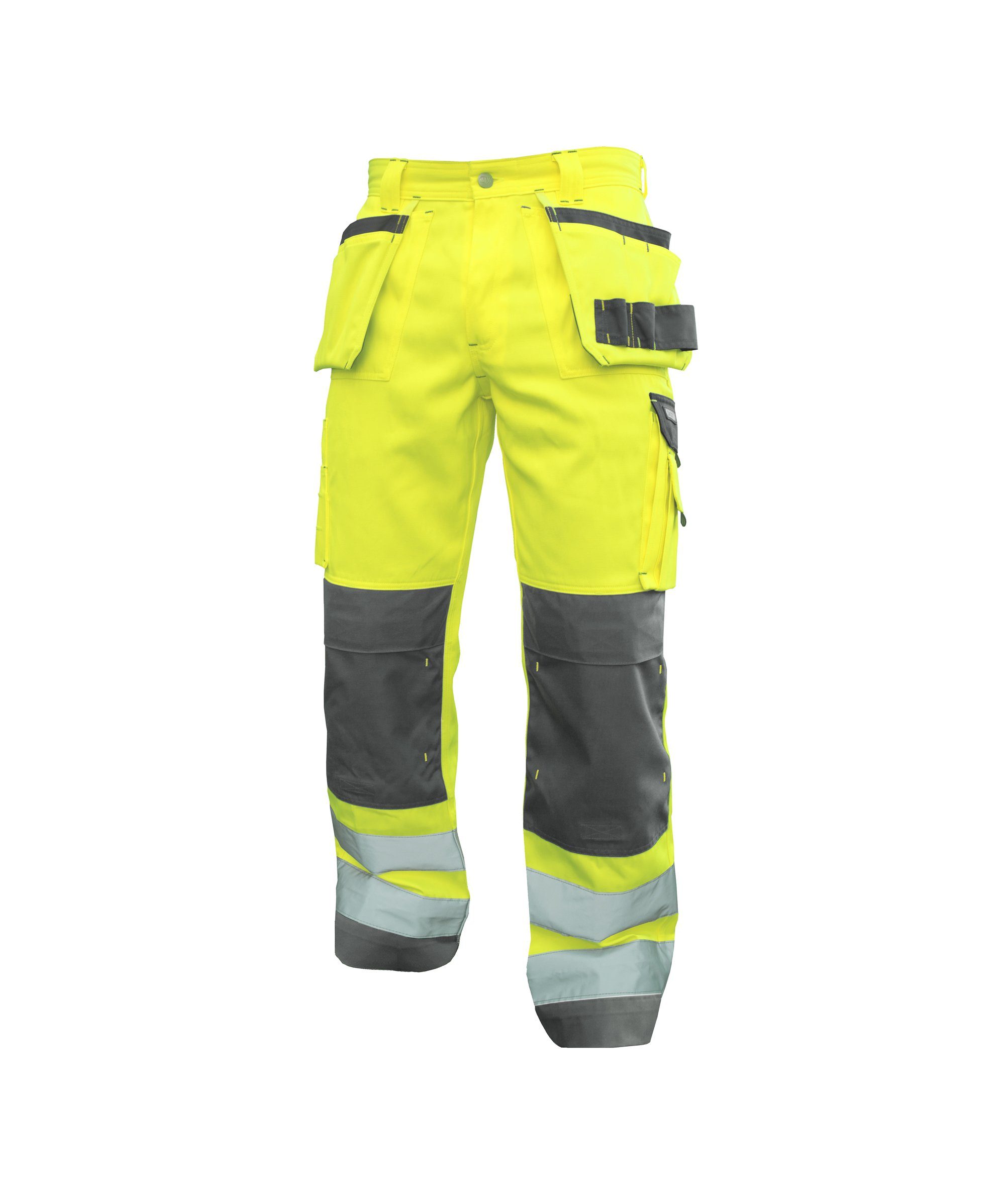 Dassy Arbeitshose Warnschutzhose mit Holstertaschen und Kniepolstertaschen Glasgow (1-tlg) neongelb/zementgrau