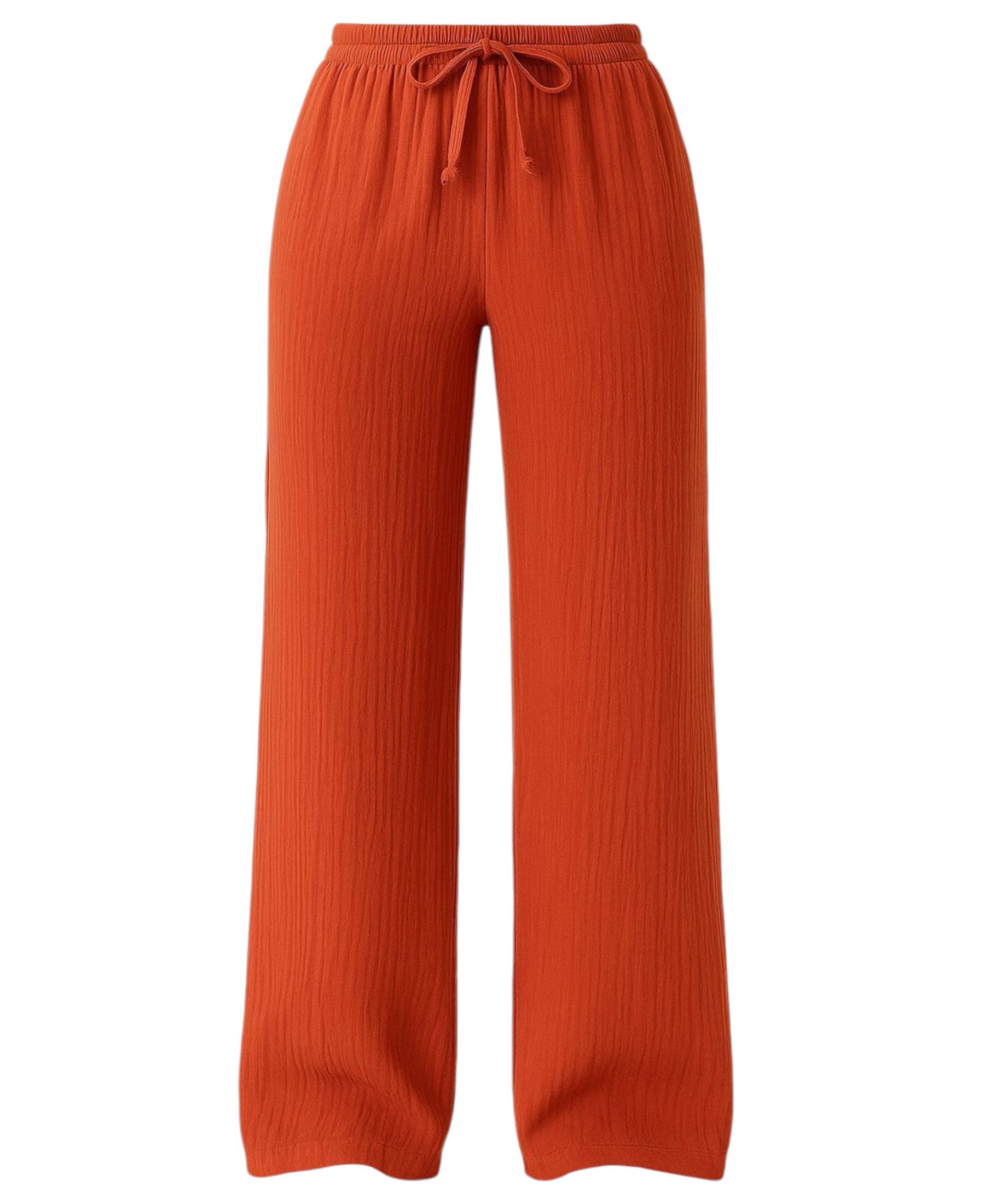 WENOR Palazzohose Damen Musselin-Hose - Sommerhose 100 % Baumwolle, elastischer Bund Weiter Beinverlauf, Musselinstruktur, luftiger Schnitt