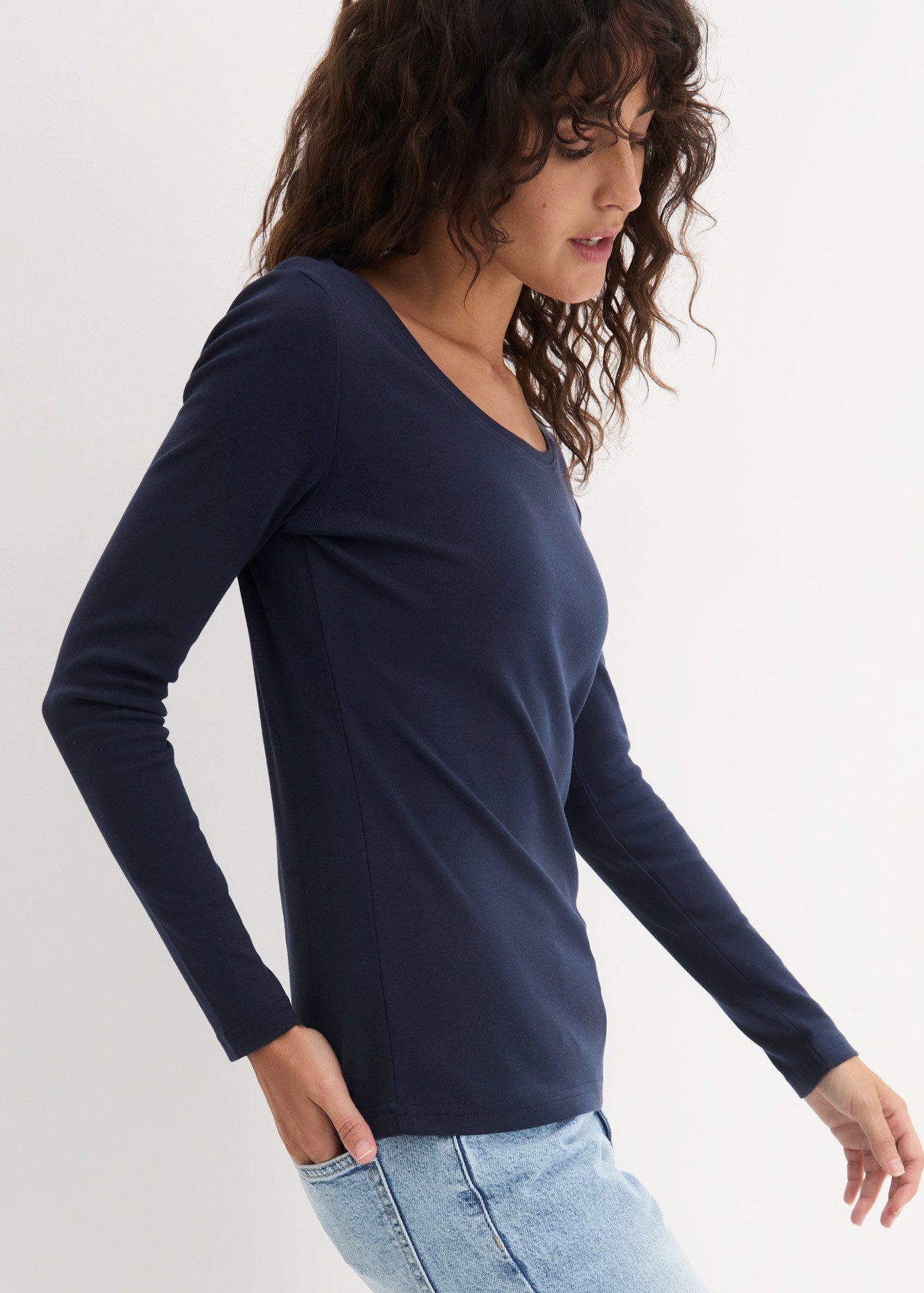 bonprix Langarmshirt leicht taillierte Passform, Rundhalsausschnitt, aus re günstig online kaufen