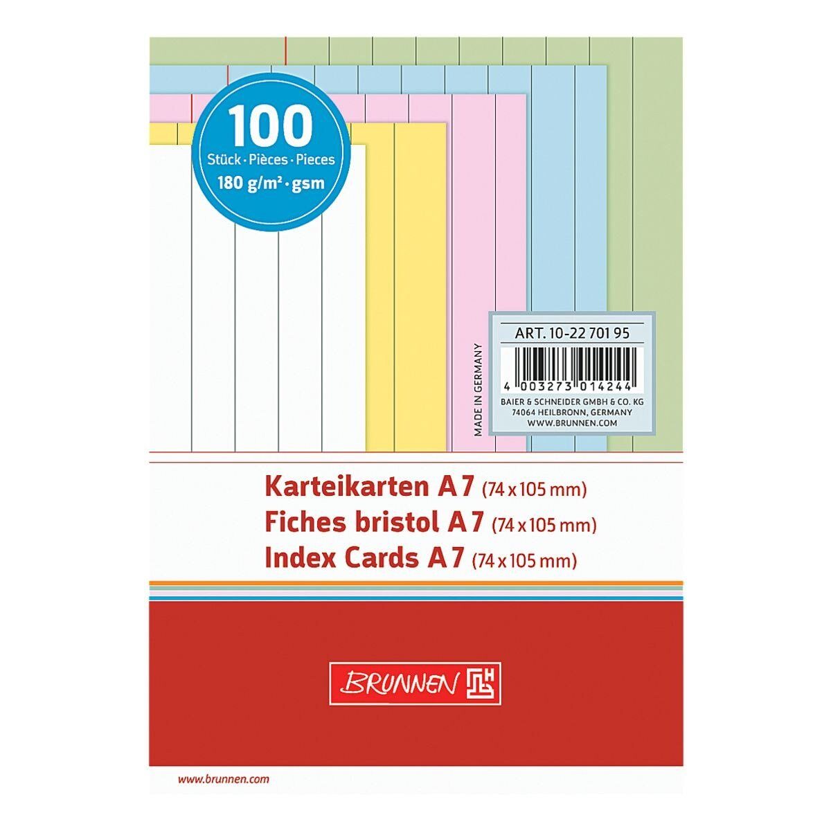 BRUNNEN Karteikarten, A7 quer, liniert