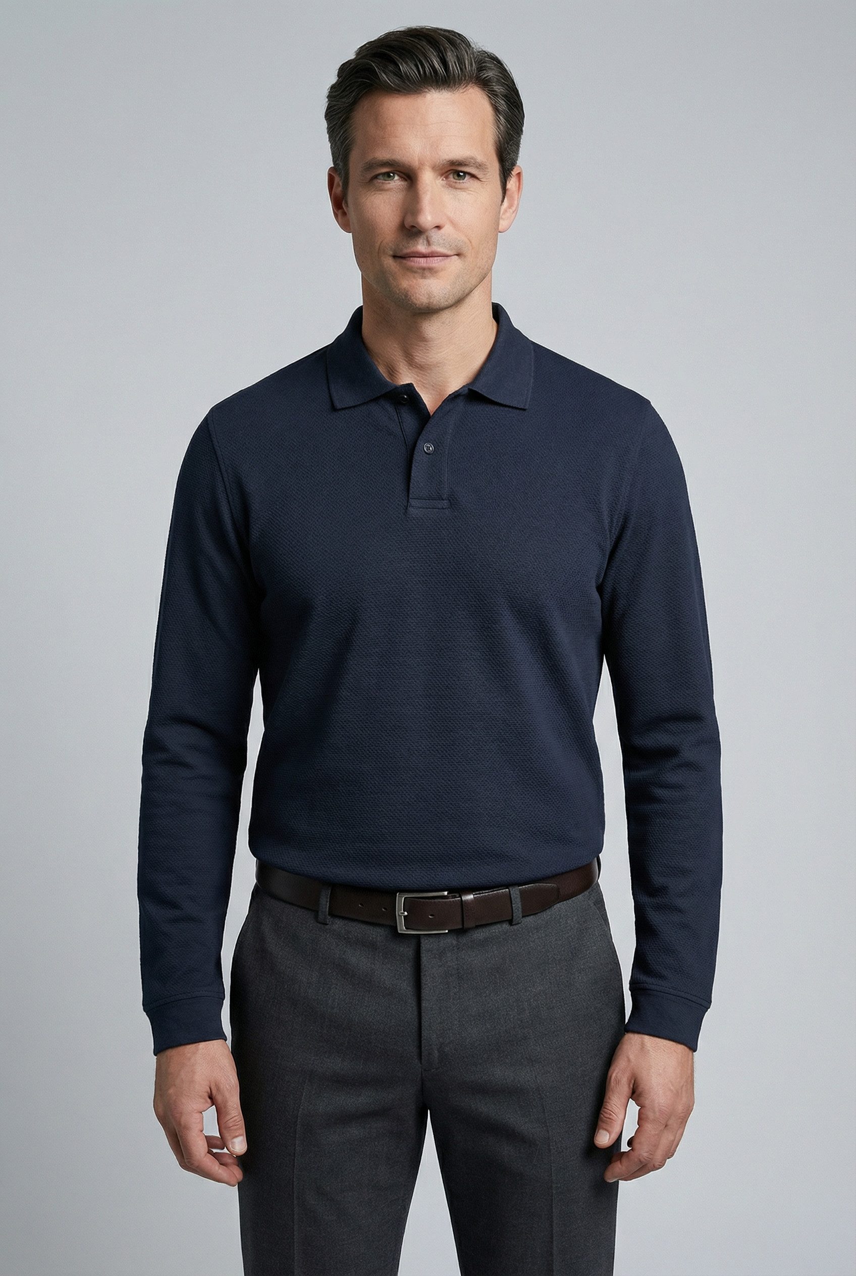 OLYMP Langarm-Poloshirt regular fit, basic, formbeständig