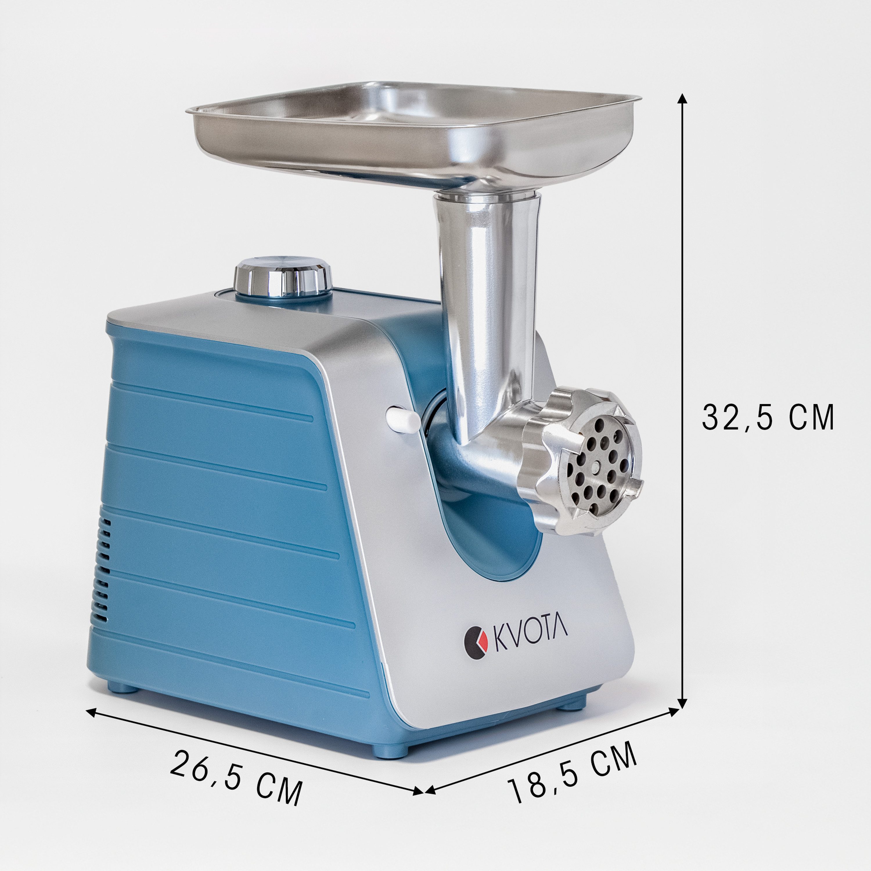 KVOTA Fleischwolf elektrisch 1500 W max, 3 Lochscheiben,Wurst‑Aufsätze & Kibbeh-Aufsatz, 1500 W, 3 Lochscheiben (3/5/7 mm), Wurst‑Aufsätze (13,5/19,5/22 mm) & Kibbeh