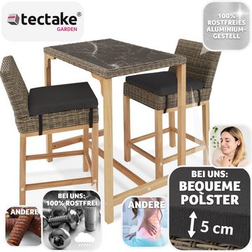 tectake Sitzgruppe Rattan Bartisch Kutina mit 2 Stühlen Latina, (Set, 3-tlg)