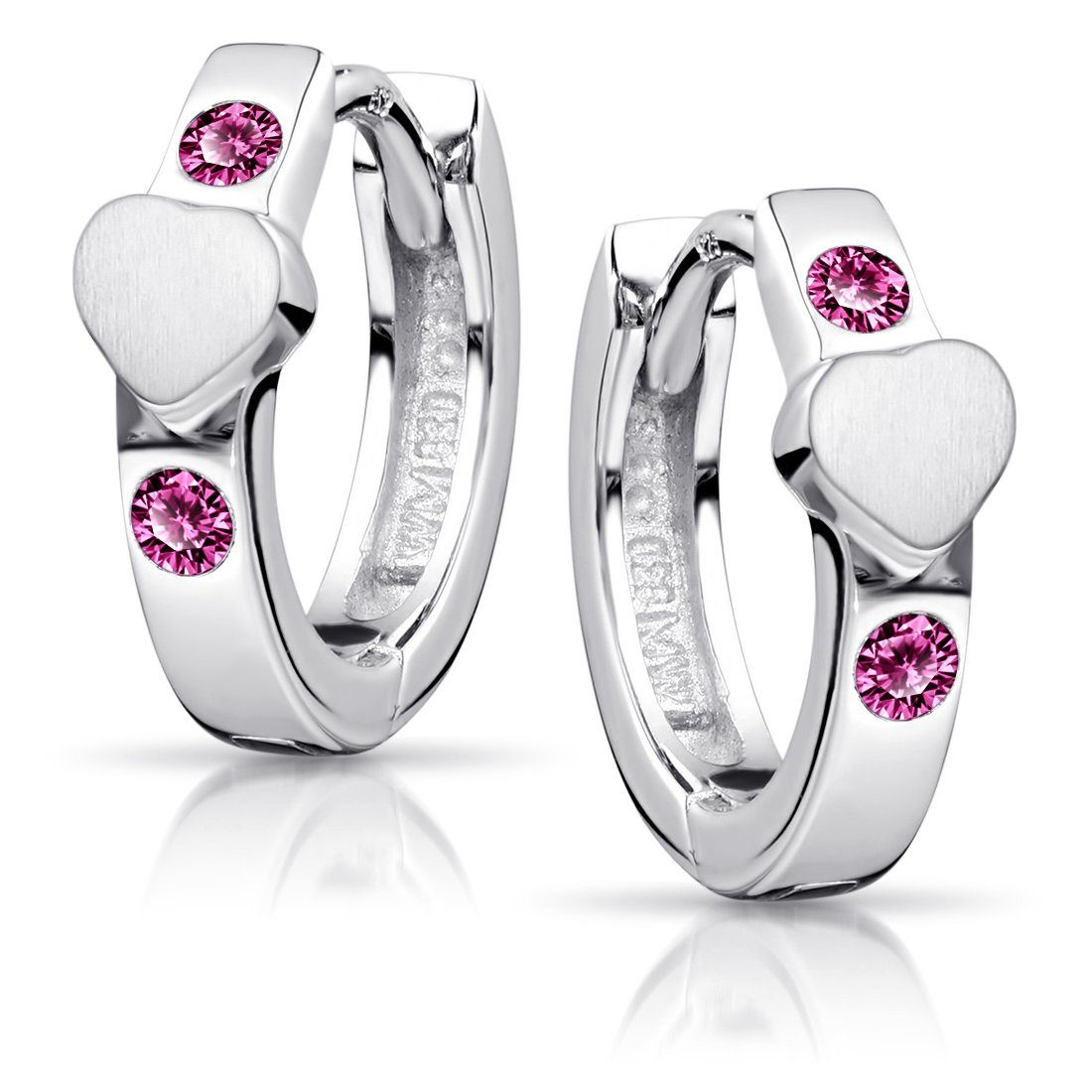 Materia Klappcreolen Kinderohrringe Herzen Zirkonia Pink SO-391, aus 925 Sterling Silber, rhodiniert