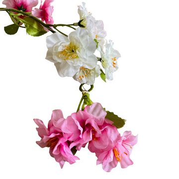 Kunstgirlande Blumengirlande mit LED-Lichterkette aus künstlichen Blüten - Weiß Rosa Kunstblumen, Online-Fuchs, 6-Stunden-Timerfunktion