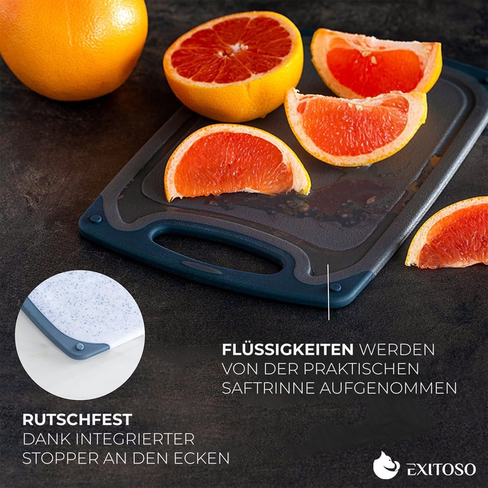 Exitoso Schneidebrett 4er-Set spülmaschinenfest mit Saftrille, Kunststoff, (4-St), Brotzeitbrett Frühstücksbrettchen Brot Obst Steak rutschfest