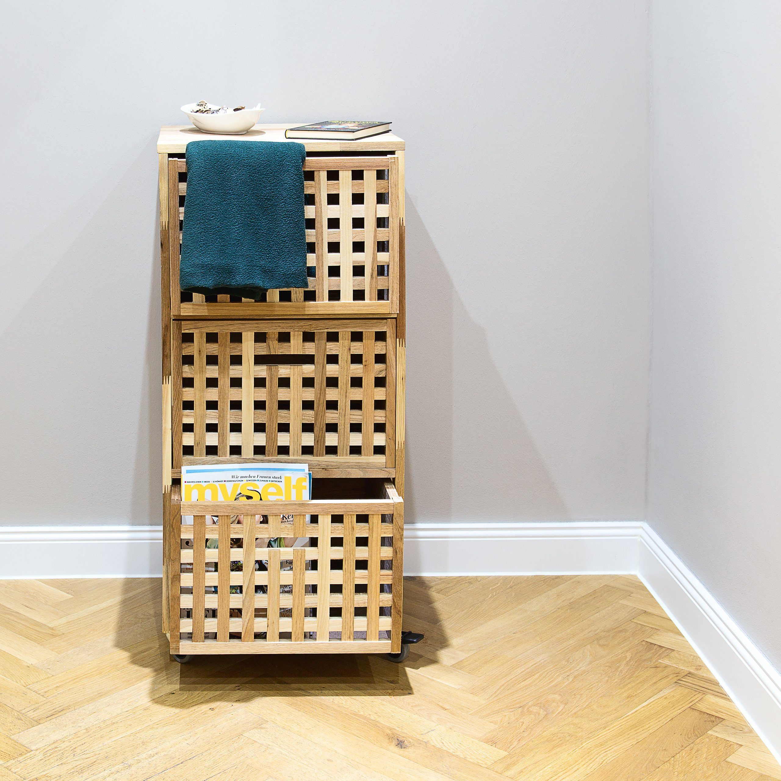 relaxdays Rollcontainer 3 Fächer Walnuss günstig online kaufen