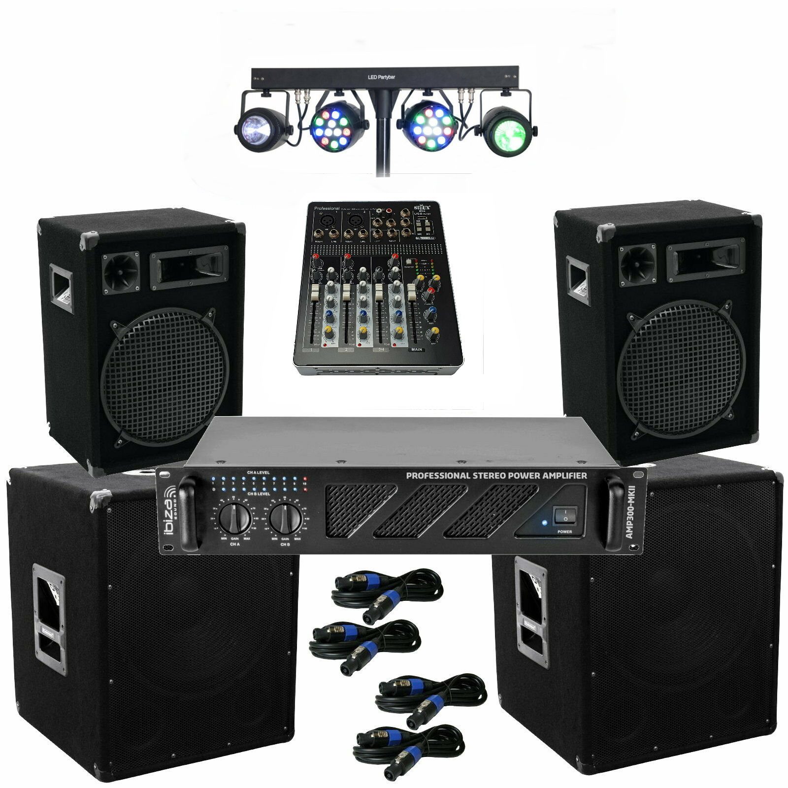 Pa Musik Anlage 3 Wege Boxen 38 cm Subwoofer 3040 W LED Effektlicht Lautsprecher