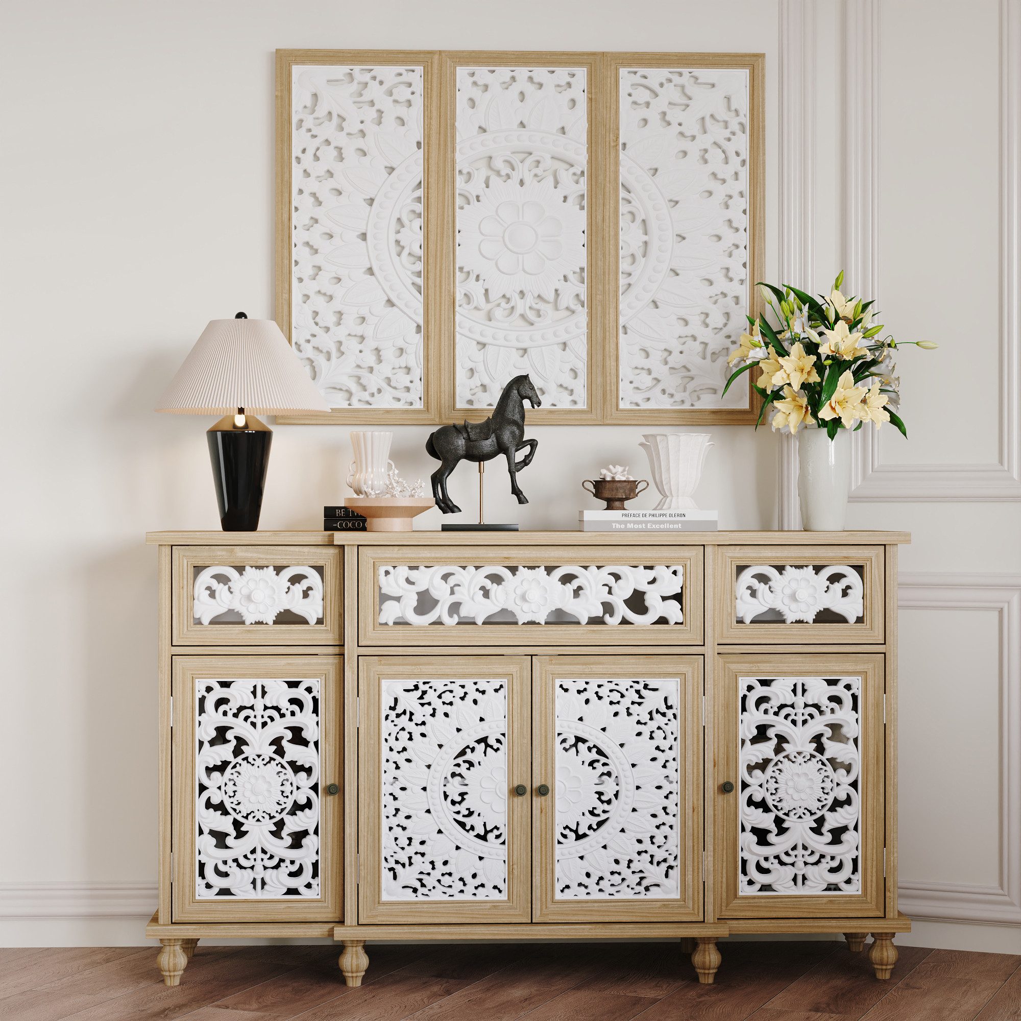 FUFU&GAGA Sideboard Sideboard mit Zierholzrahmen, Holzoptik, 150x40x90 cm günstig online kaufen