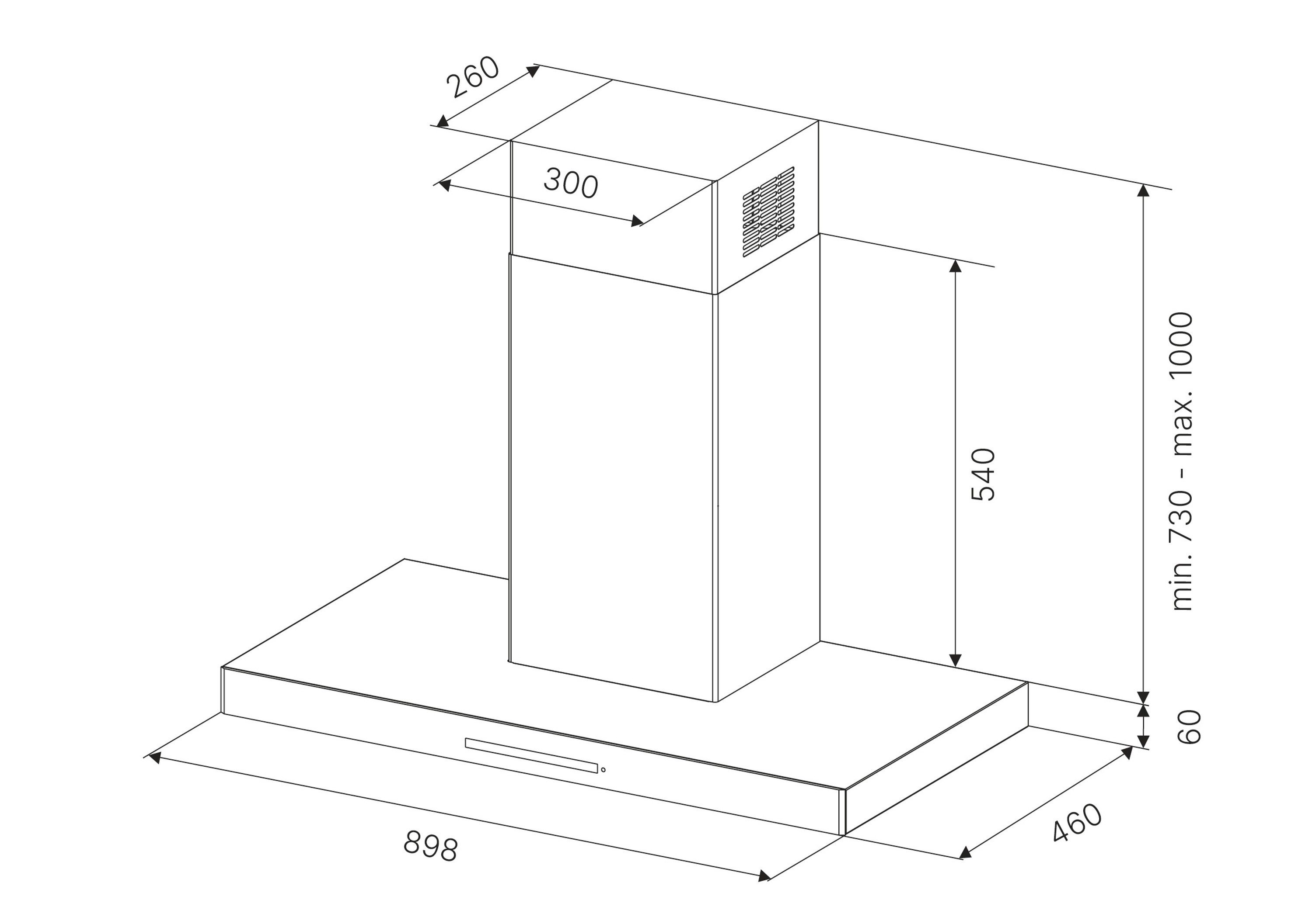 Küppersbusch Zwischenbauhaube DW9340.1E Serie K-series.3 DW9340.1E, beleuchtete Drucktasten, Deckenhöhenanpassung, Metall-Fettfilter