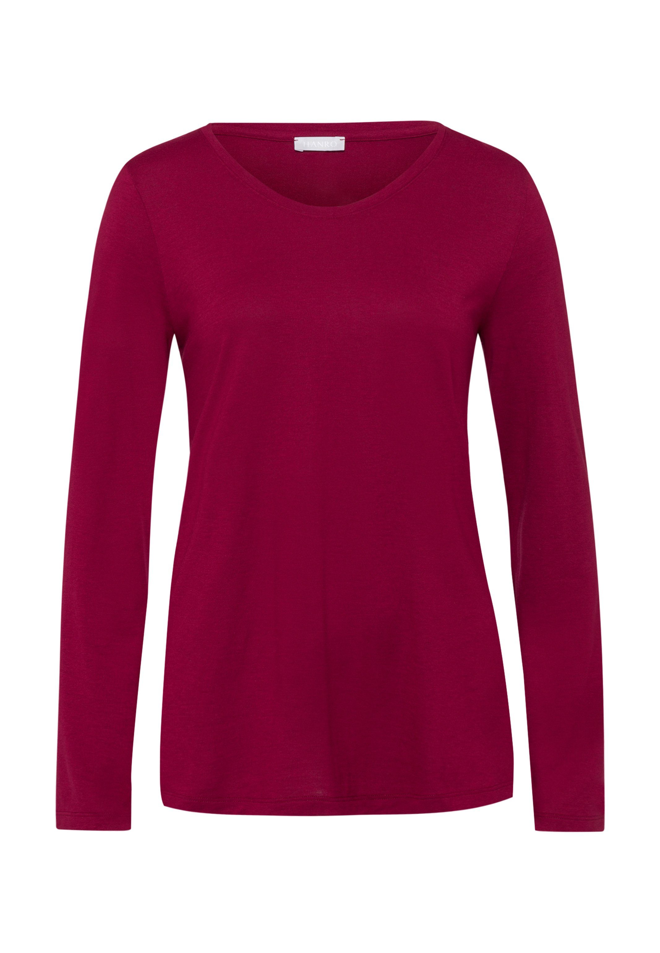 Burgundy (1-tlg) - Shirt Langarm Lockere Baumwolle & Pyjamaoberteil Lounge Sleep Passform Schlafanzug - Hanro