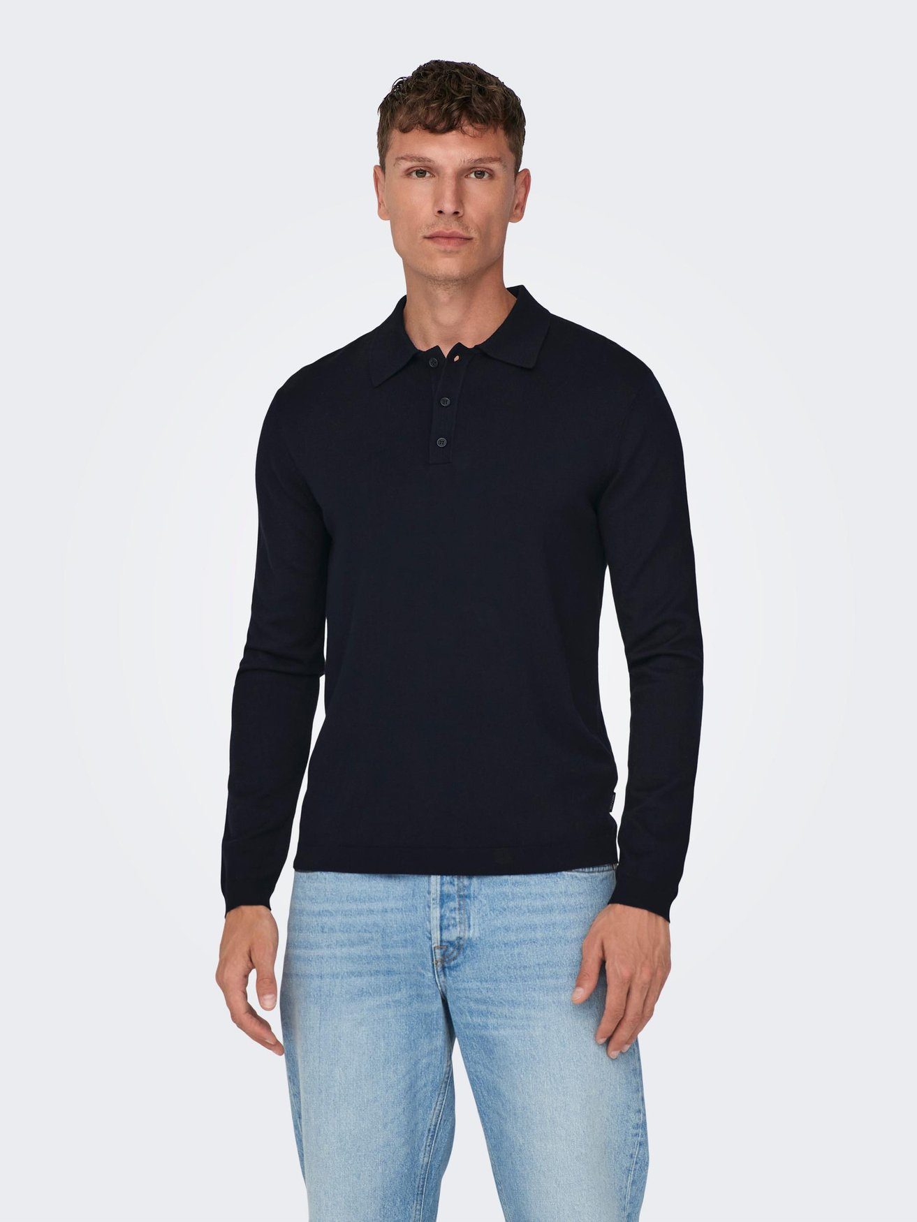 ONLY & SONS Strickpullover Polo Langarm Shirt Basic Pullover ONSWYLER 5426 in Dunkelblau