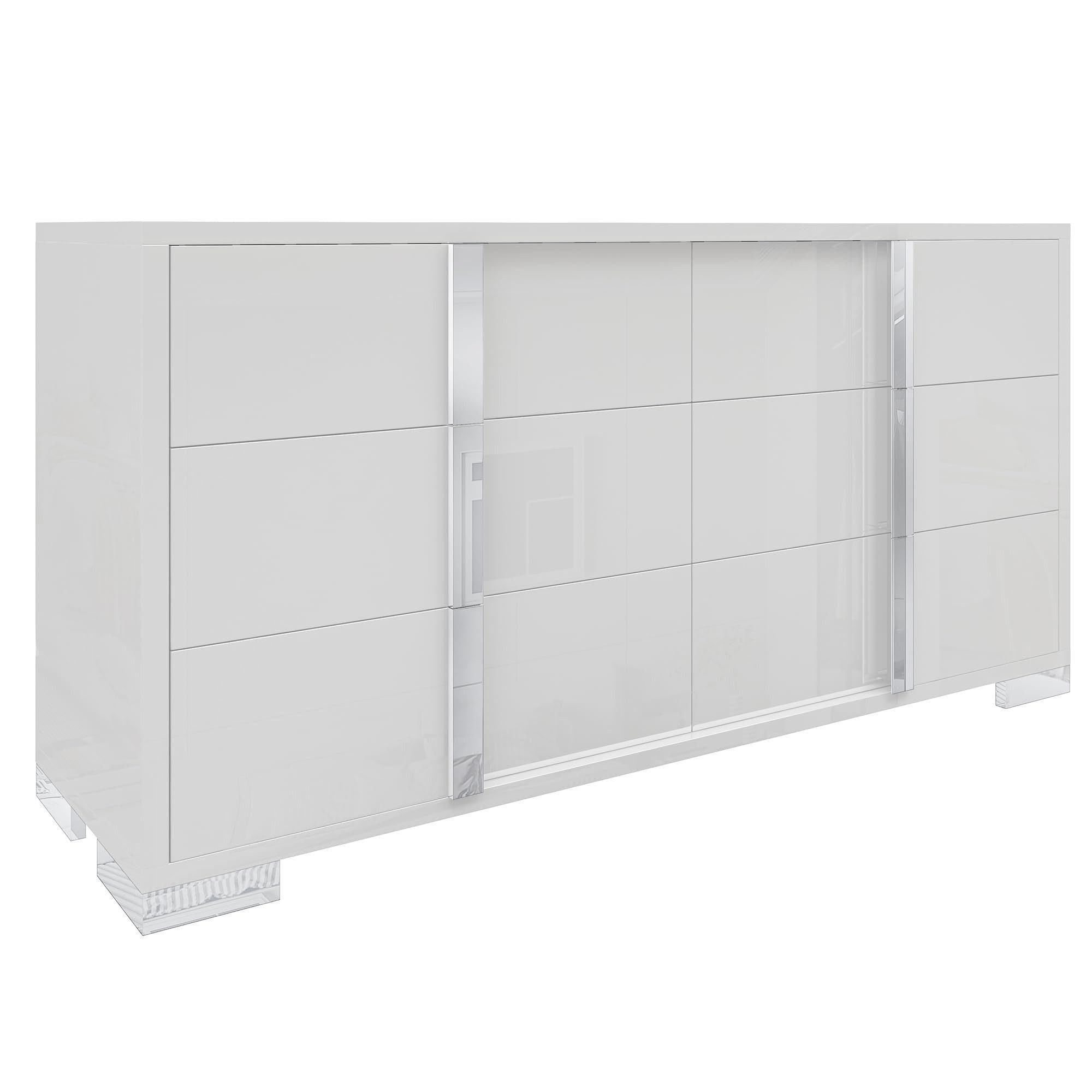 AMERLIFE Kommode Hochglanz Weiß 138x80x40 cm mit 6 Schubladen & Spiegelgriffen (1 St) – Bild 4 von 5