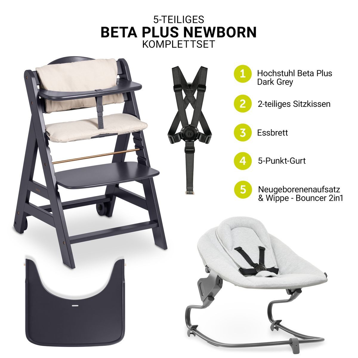 Hauck Hochstuhl Beta Plus Dark Grey - Newborn Set Premium (Set), Babystuhl günstig online kaufen