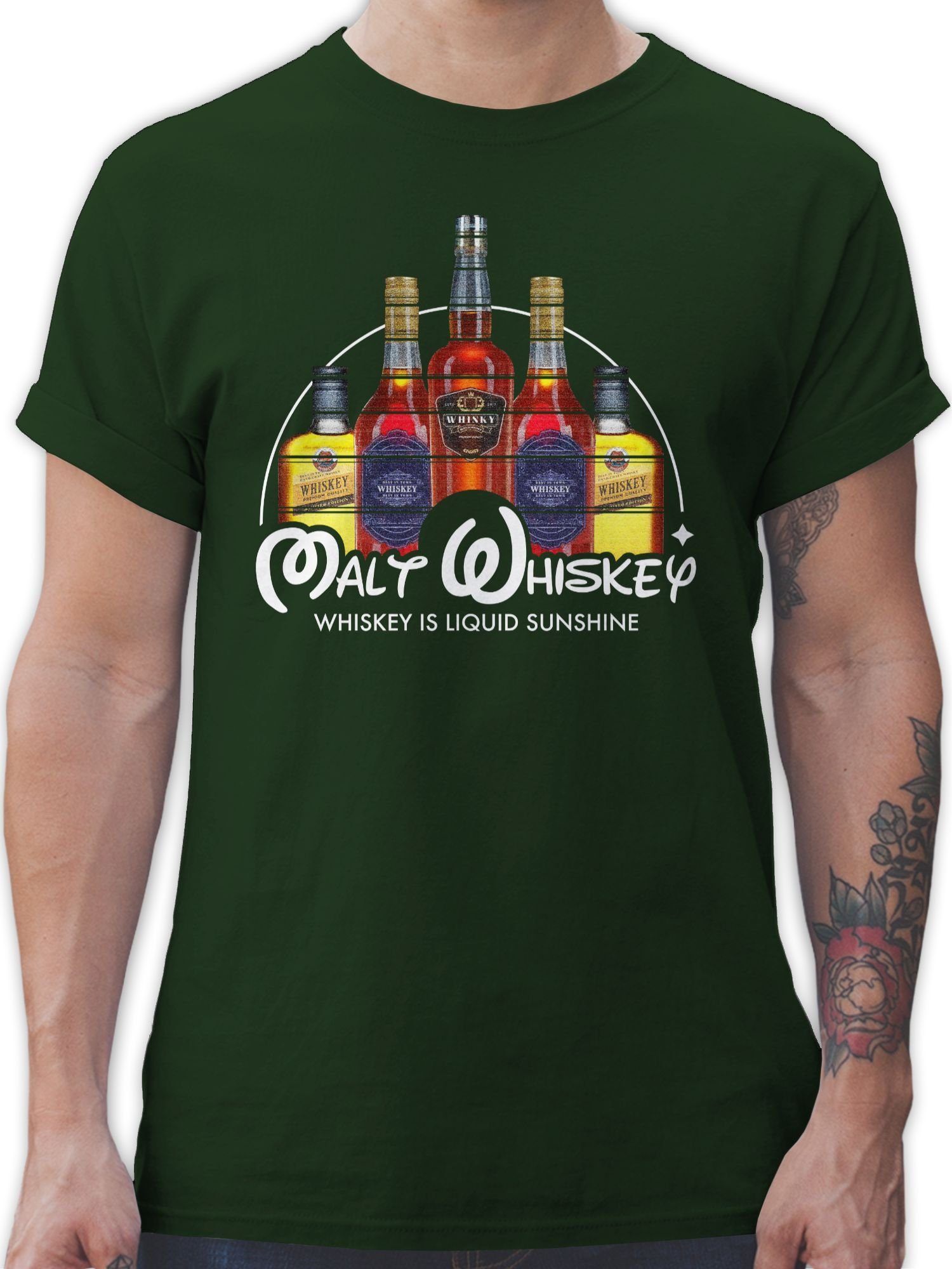 Dunkelgrün Whiskey T-Shirt Shirtracer & 03 Party Malt Alkohol Herren