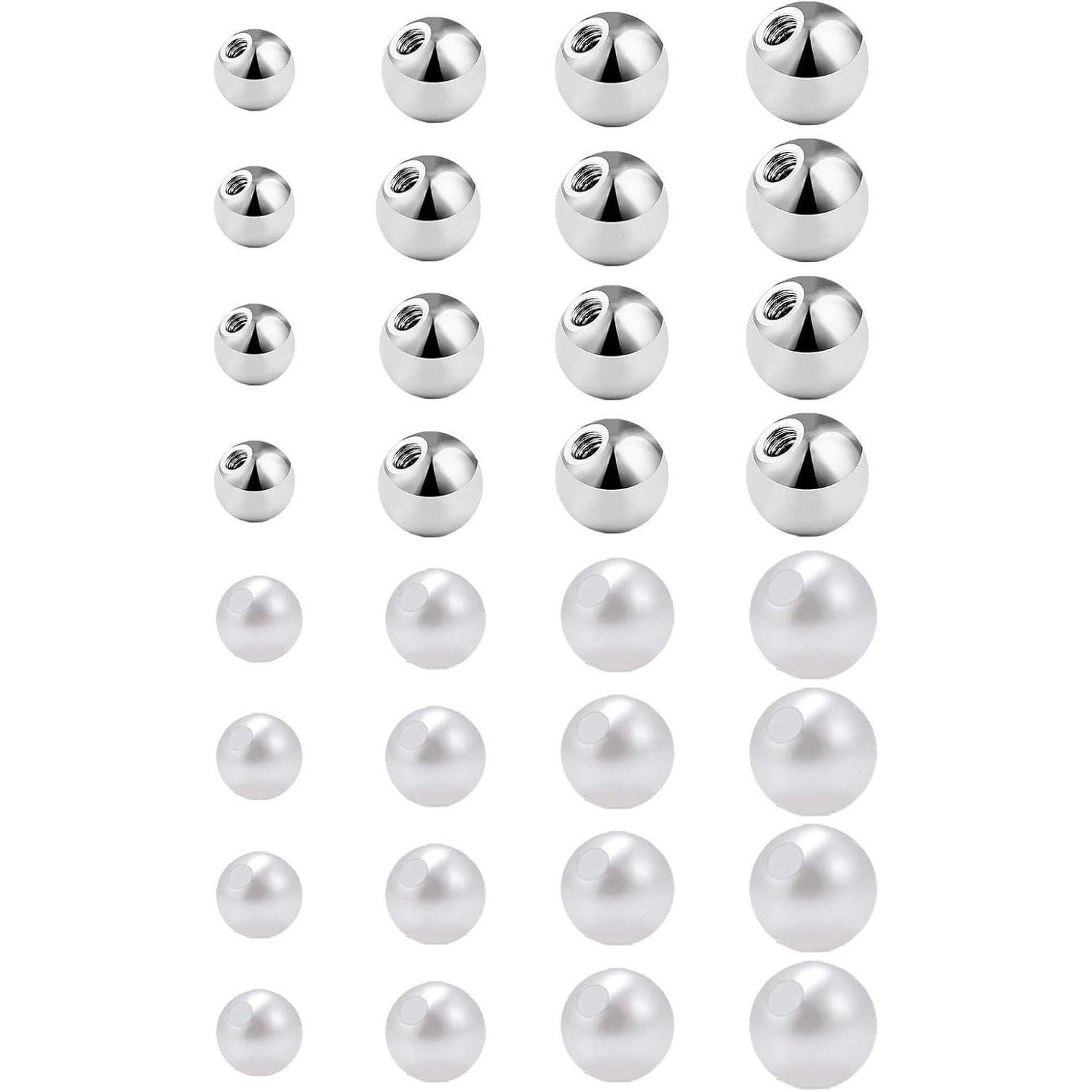 Piercing-Set 32stk Piercing Kugeln 1,2mm Silber Ersatzkugel Schraubkugel 3/4/5/6mm