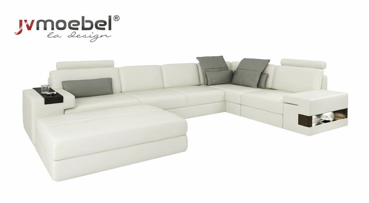 JVmoebel Ecksofa, Designer Sofa Couch Polster Garnitur Hocker Weiß/Grau mit Ecksofa