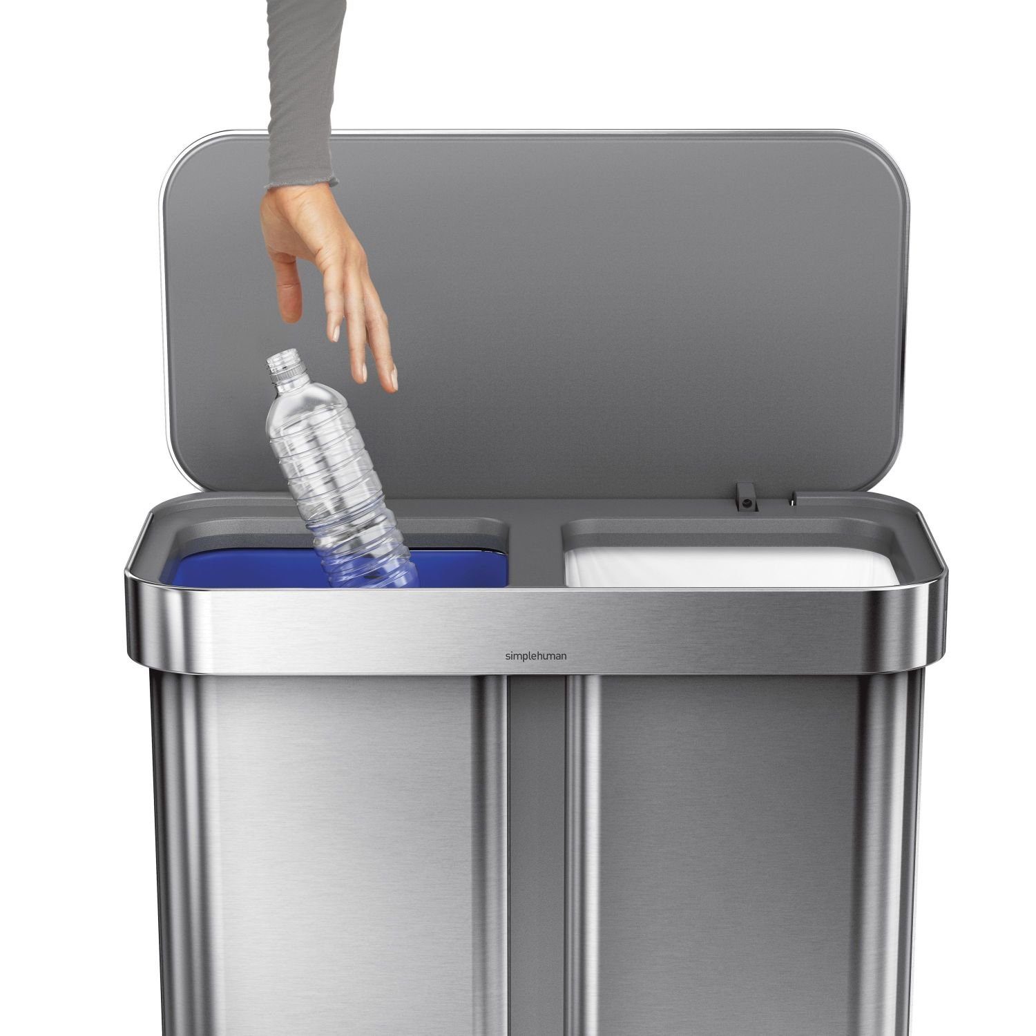 simplehuman Mülleimer Rechteckiger Treteimer Doppelfach 58 Liter