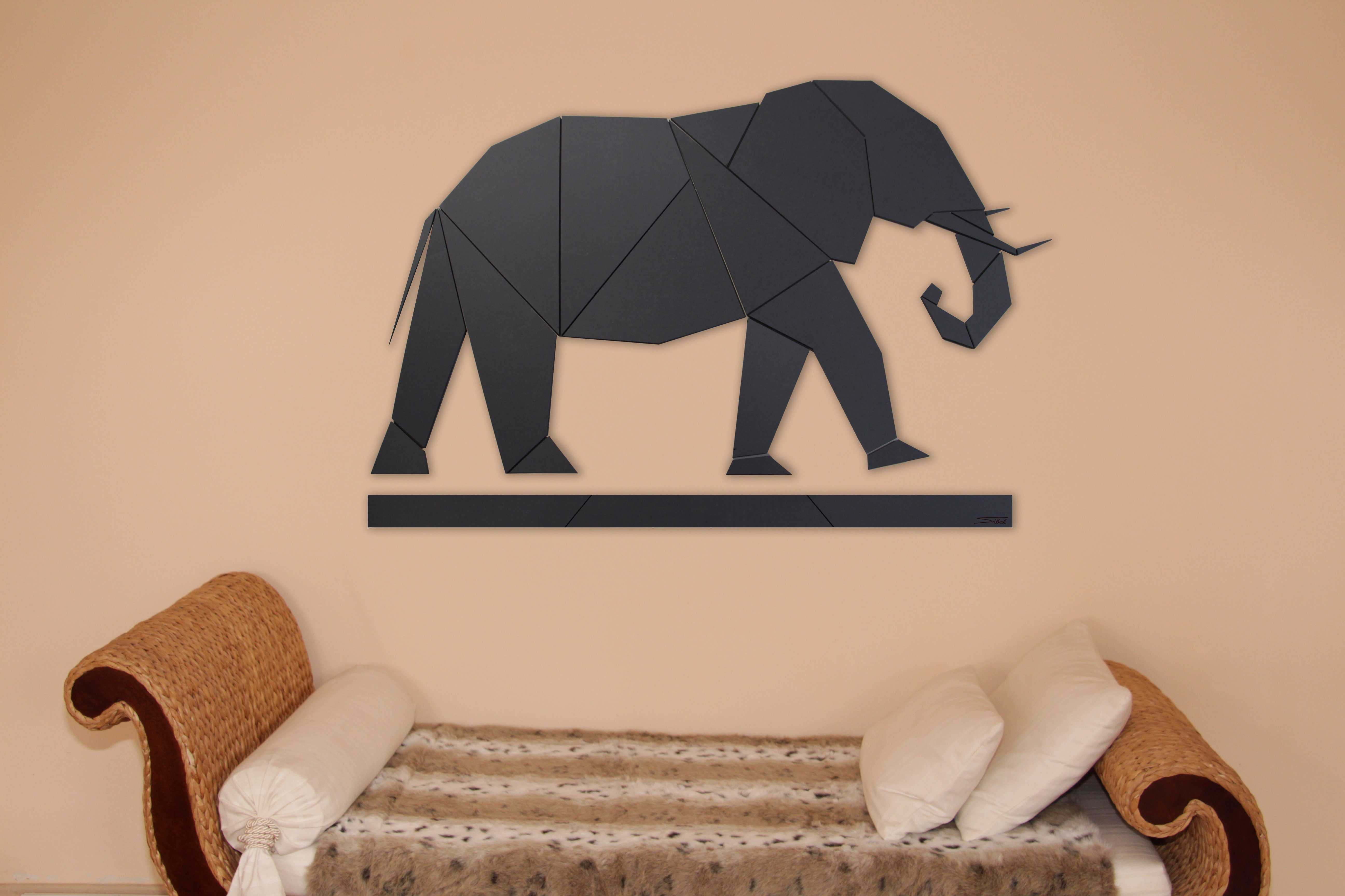 SIBAL Design.Home Wanddekoobjekt Low Poly Silhouette "Elefant" (1,50m lang) (Set, 19-teilig), inckl. Klebepads