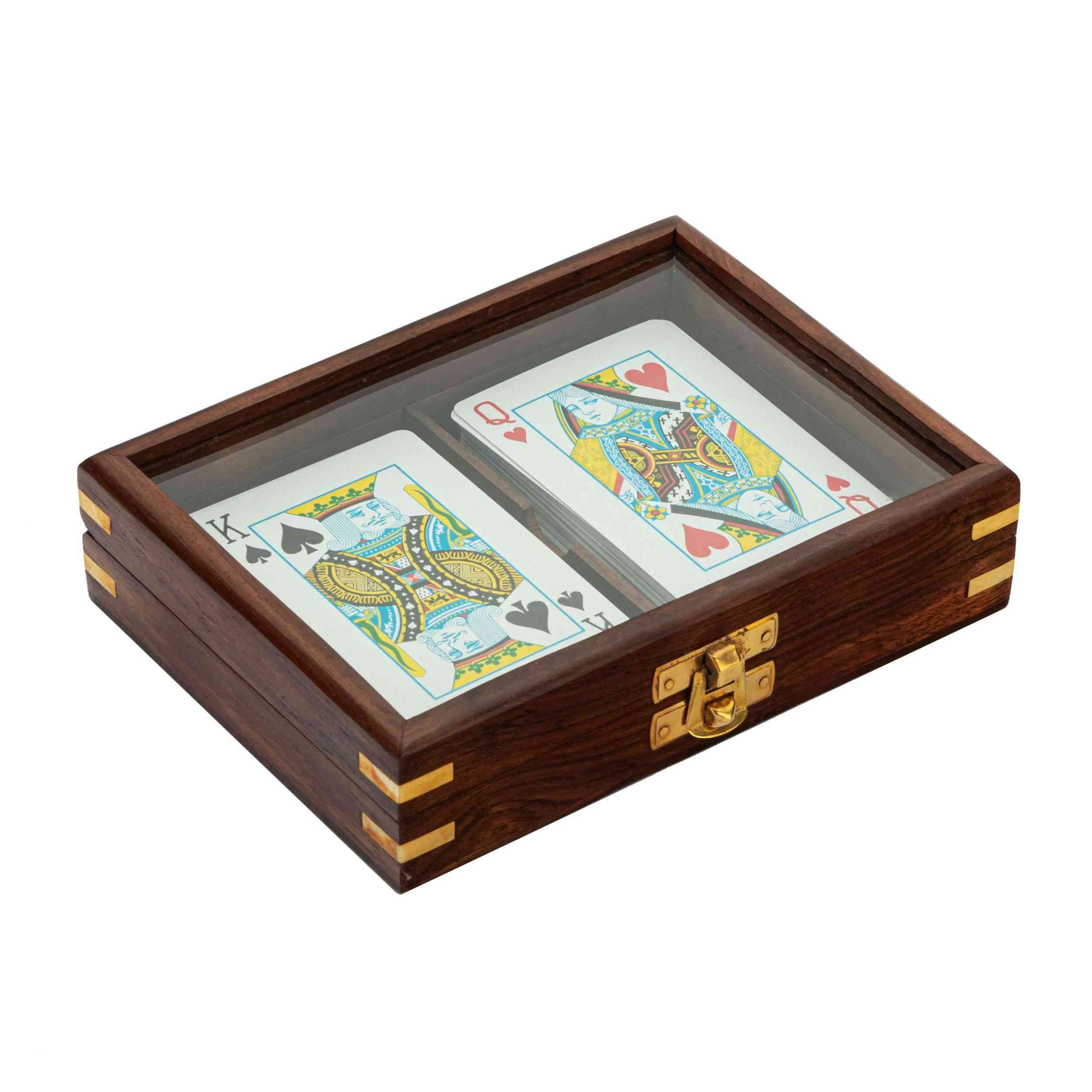 NKlaus Dekofigur Kartenbox aus Holz mit Glasdeckel, 16x11,5x4cm – Retro Stil, Ma