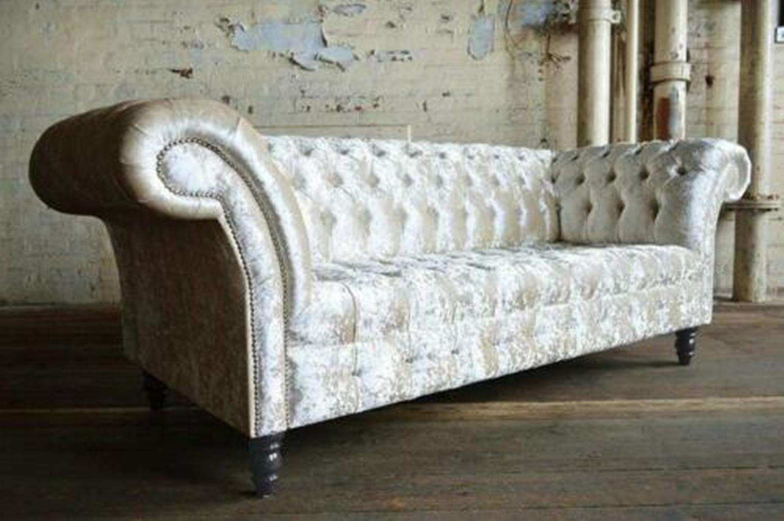 JVmoebel Chesterfield-Sofa Luxus Silber Chesterfield Dreisitzer Couch Textil Möbel Neu, Made in Europe