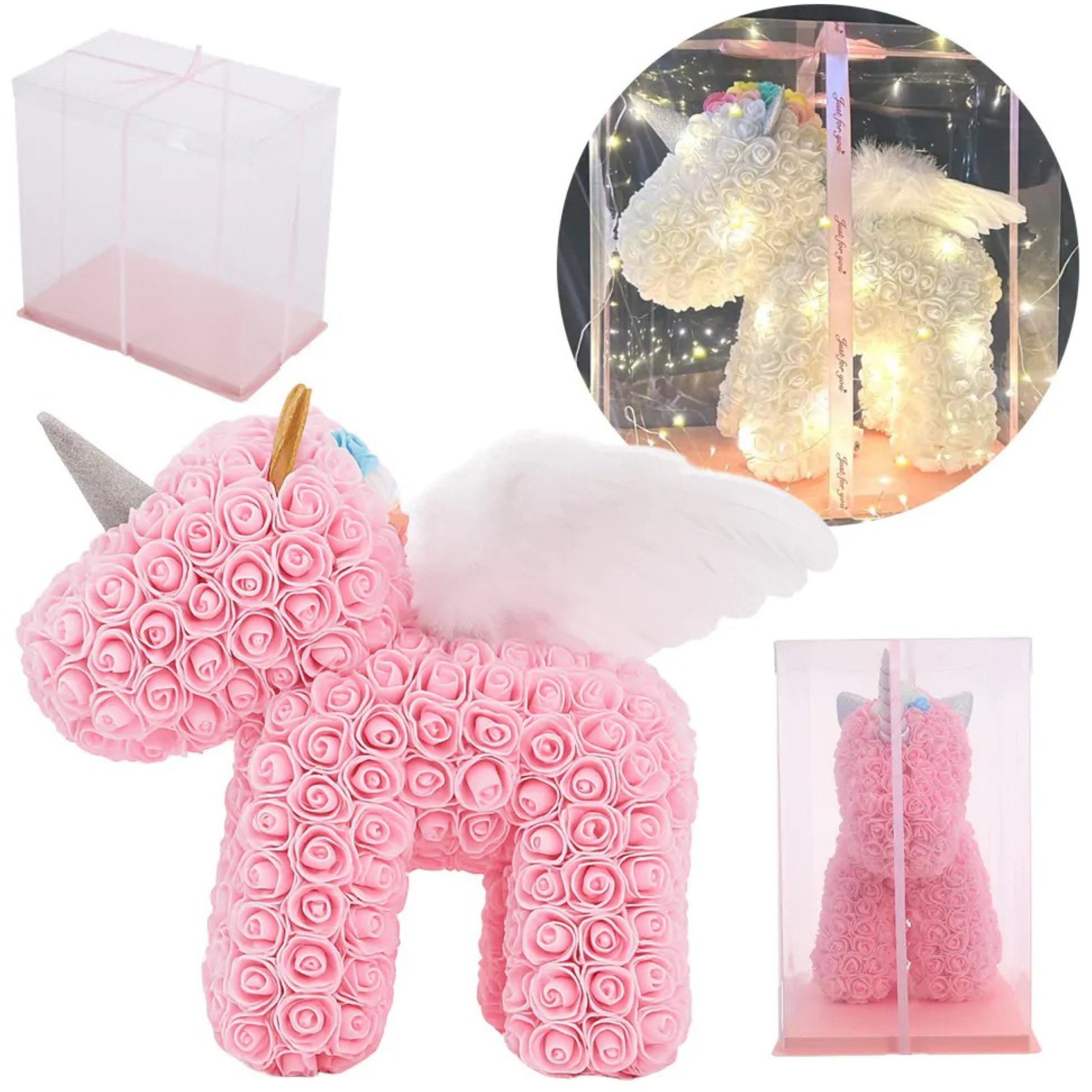 AMORE MIO LED Dekoobjekt Leuchtendes LED-Einhorn mit Rosen und USB-Dekoration Geschenk 25 cm, LED fest integriert, warmweiß, Leuchtendes Einhorn, Rosen-Dekoration, USB-Betrieb