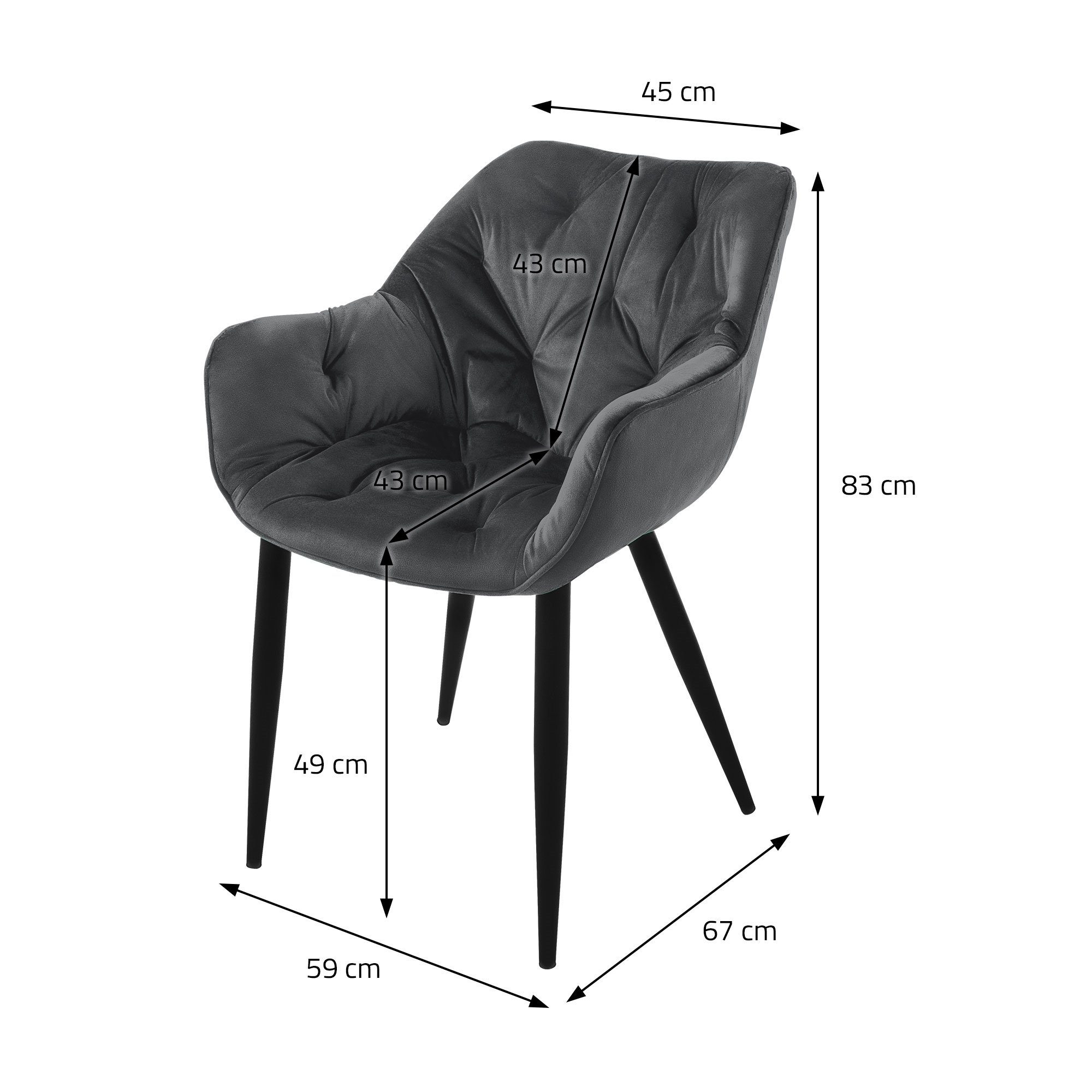 ML-DESIGN Stuhl Metallbeine Küchenstühle 2er Anthrazit Samtbezug Set Wohnzimmerstühle, Polsterstühle ergonomisch