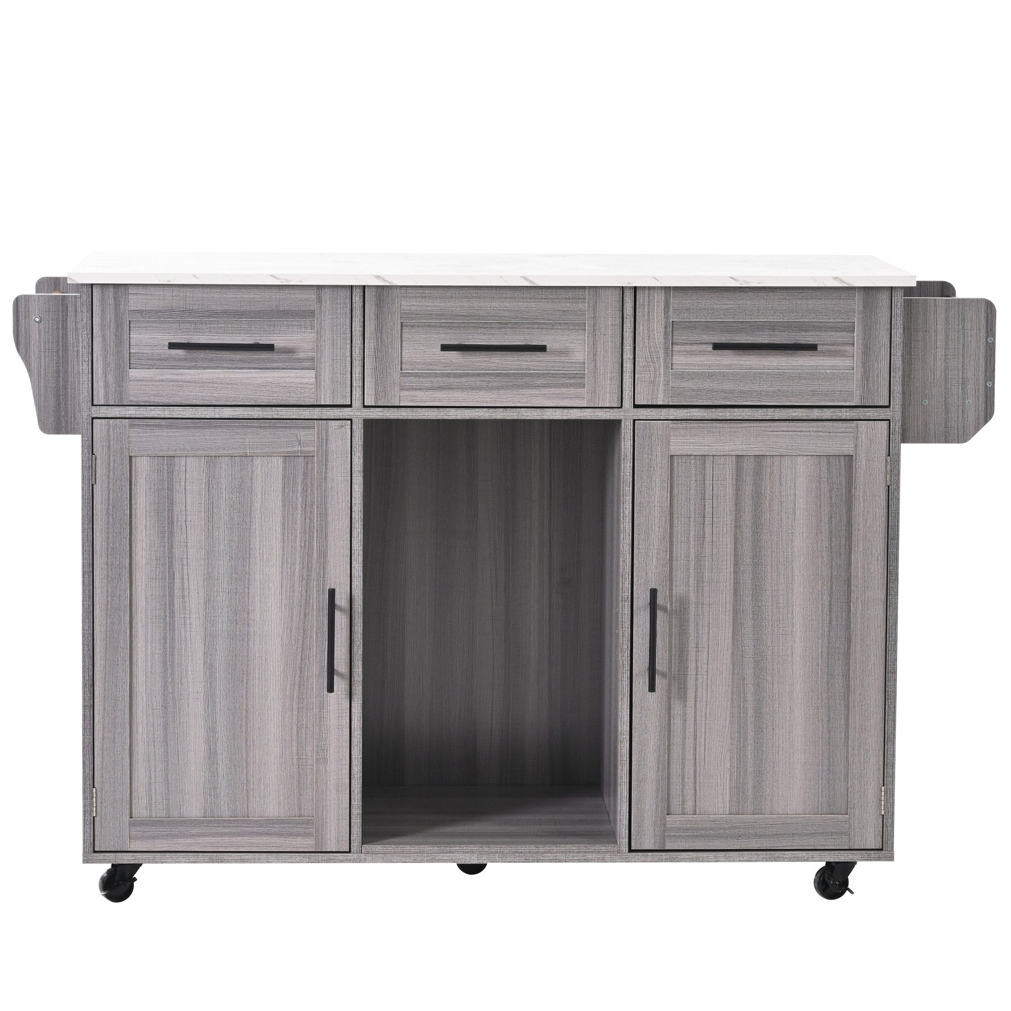 OKWISH Sideboard Anrichte Küchenschrank Speisewagen (Kücheninse, Servierwagen, Küchenschrank, 1 St., 5 Räder, 3 Tür), mit Ausziehbare Arbeitsplatte,Massivholzbeine umschaltbar