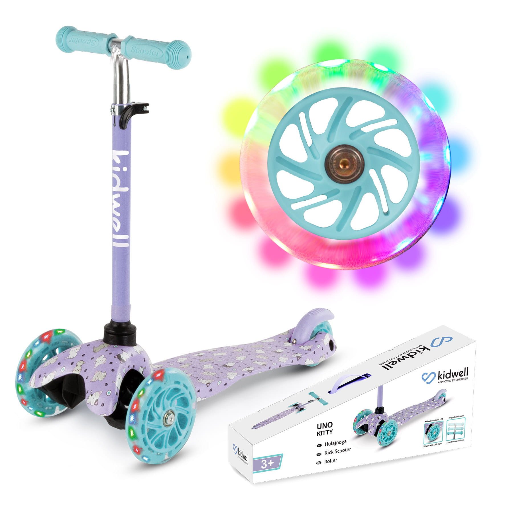 COIL Dreiradscooter Kinderroller, Tretroller, Dreirad-Balance-Roller, Cityroller, 10 km/h, ABEC-7-Lager, 3-stufige Lenkradverstellung, LED-Räder