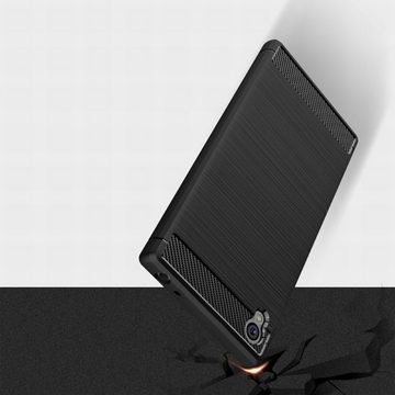 König Design Handyhülle Sony Xperia Z6, Sony Xperia Z6 Handyhülle Carbon Optik Backcover Schwarz