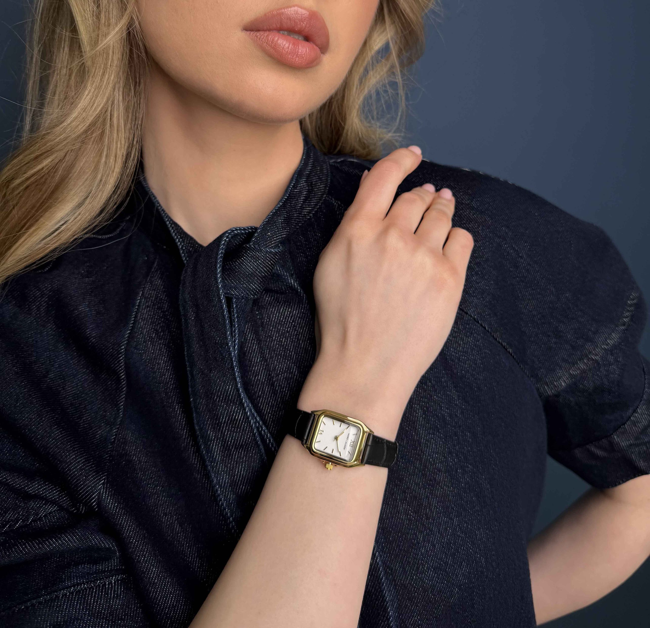 MARC LAUDER Quarzuhr MG1-S074G Antwerp Black – Gepolstert und mit Krokodilprägung genäht
