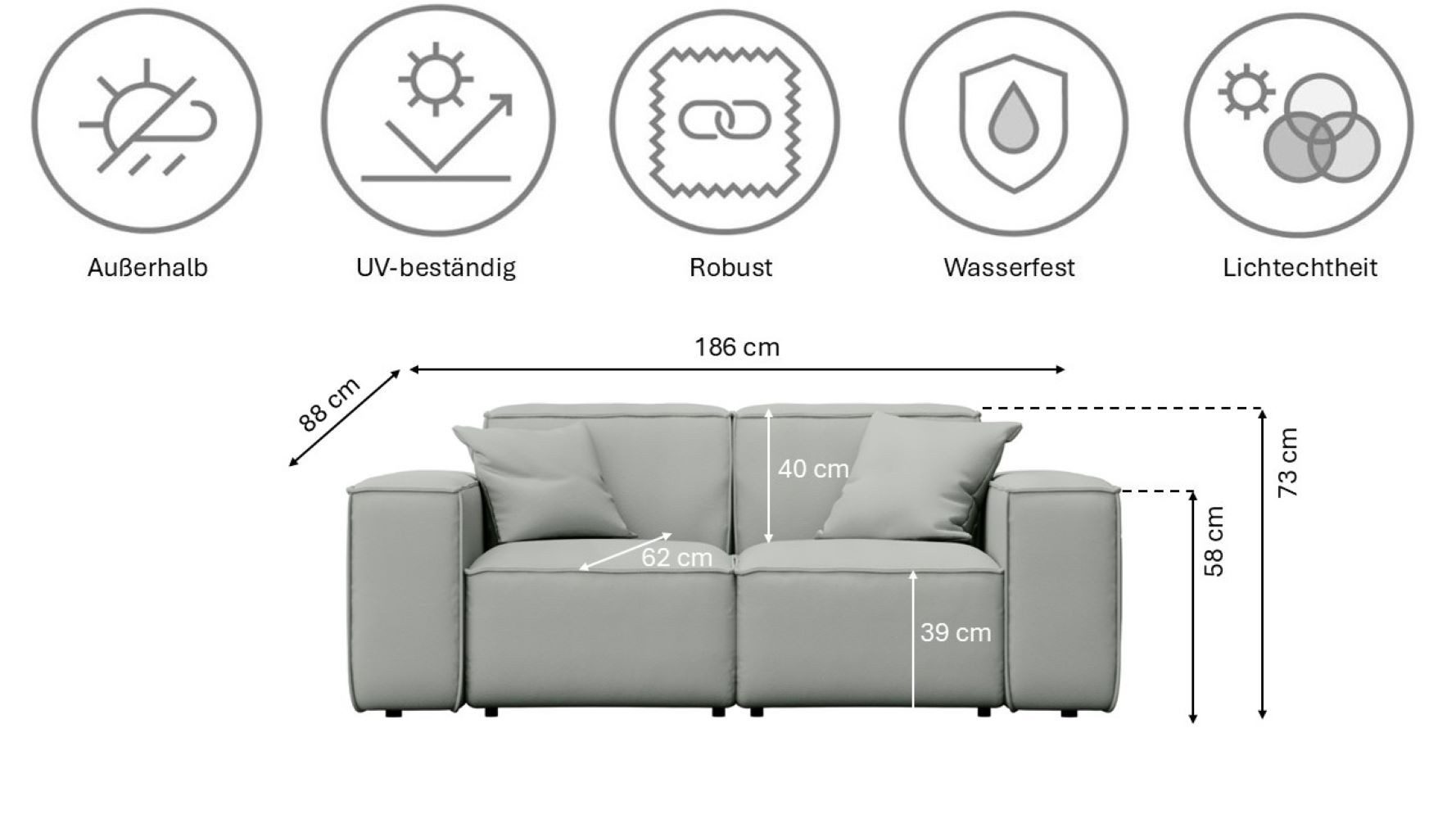 Kaiser Möbel Sofa Gartenmöbel MALIBU 2 Sitzer Stoff Odyssey, Einzelsitzmöbel