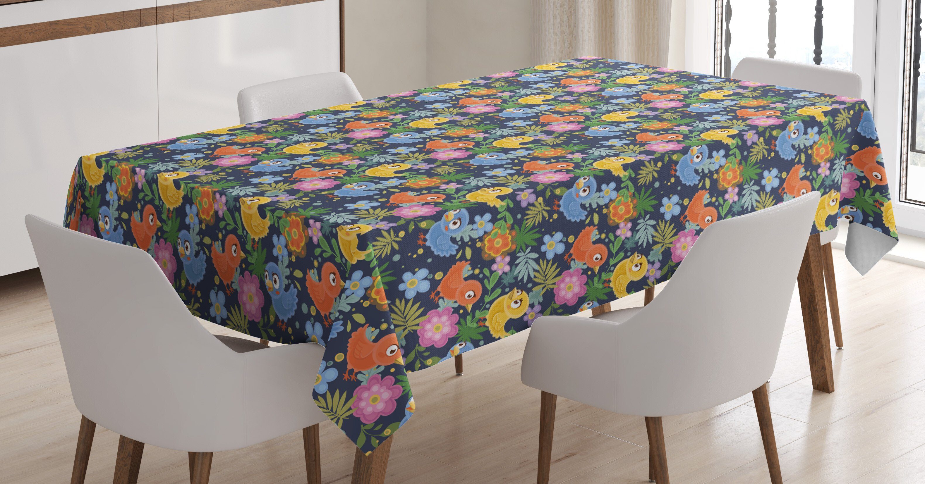 Abakuhaus Tischdecke Farbfest Waschbar Für den Außen Bereich geeignet Klare Farben, Vögel Avian Tierfrühlingsblumen