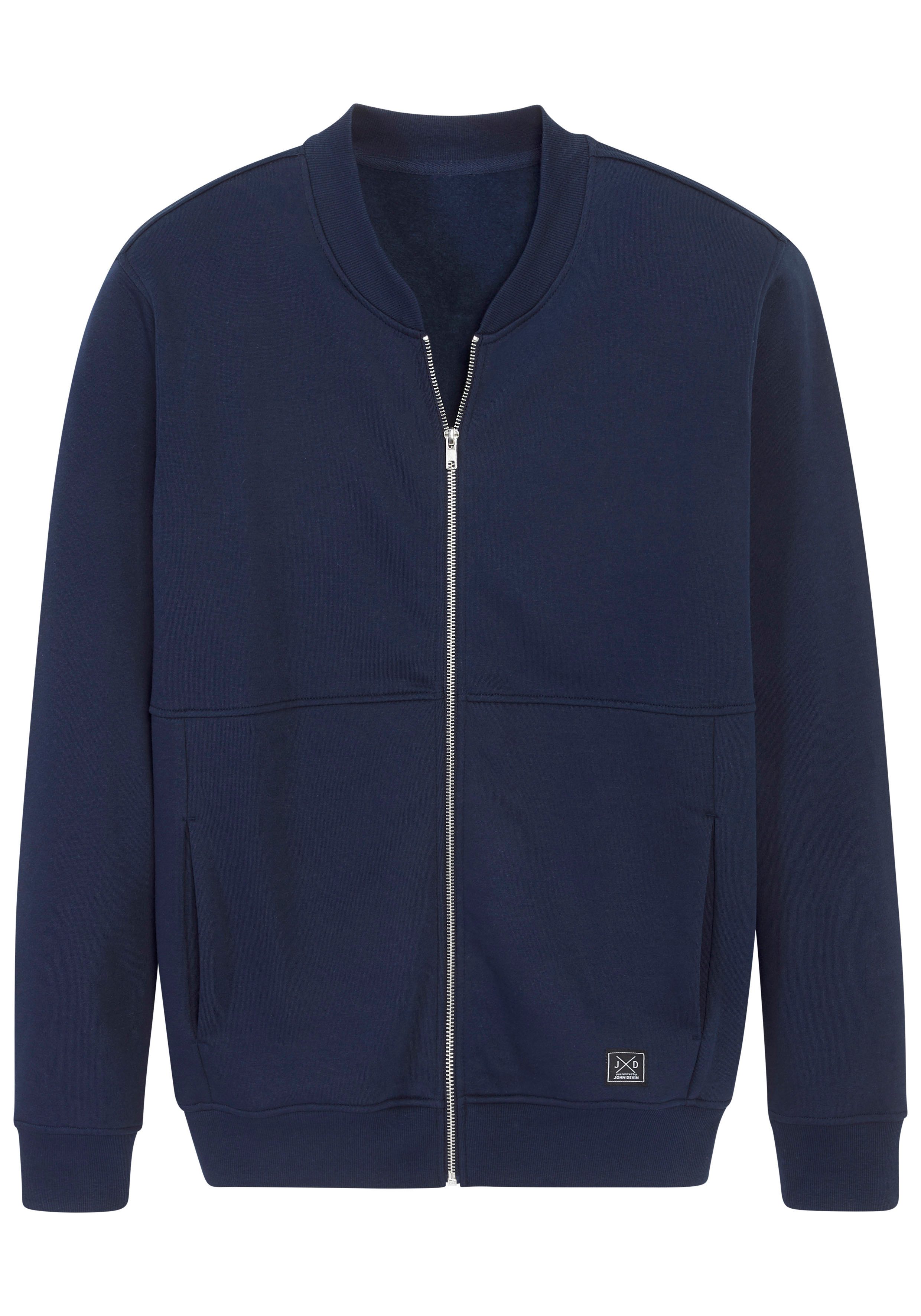 John Devin Sweatjacke mit modischer Teilungsnaht Langarm, Sweatjacke mit Reißverschluss und Rundhals, Baumwollmischung