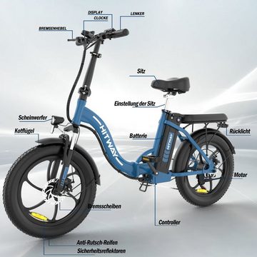 HITWAY E-Bike, Elektrofahrrad klapprad E-Bike FatReifen 20" 36V/11Ah