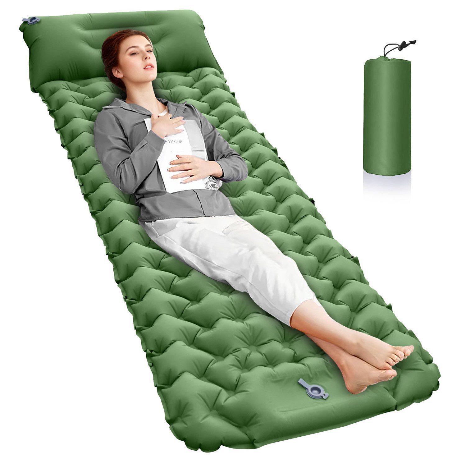 LEMLIT Isomatte Isomatte Selbstaufblasend mit kopfkissen Outdoor campingmatte, (1er Set, 1-tlg., 193*68*8cm), Camping Luftmatratze mit Kissen & Fußpumpe