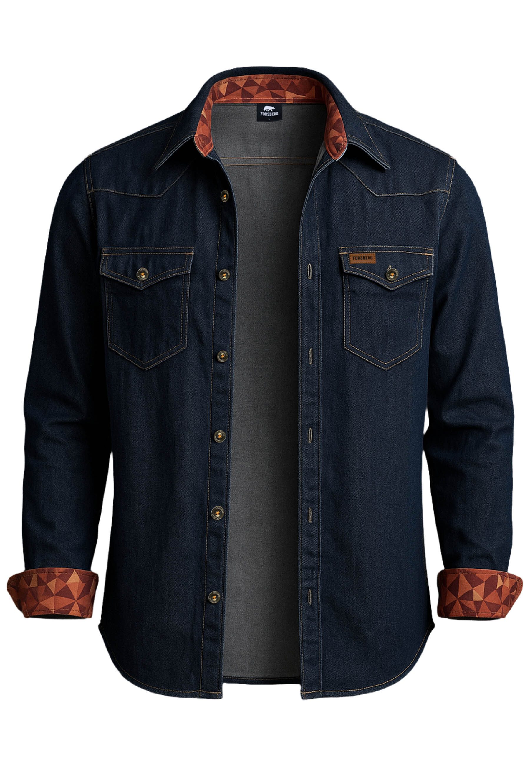 FORSBERG Langarmhemd robustes Jeanshemd mit farbigem günstig online kaufen