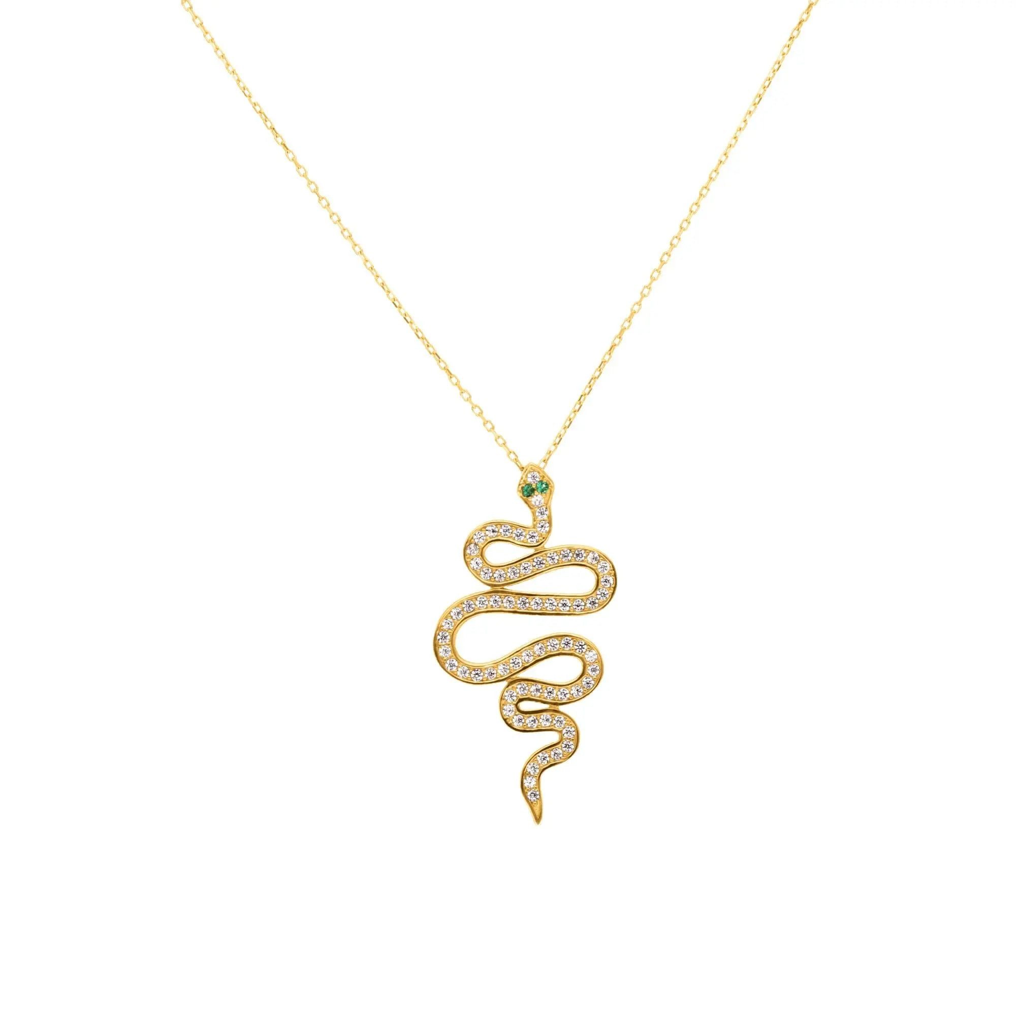 Suzan Gold Kette mit Anhänger 375er Gold Halskette Damen – Schlangenanhänger, Zirkonia & wasserfest, Gelbgold 375, Zirkonia-Steine, Länge 42+3cm