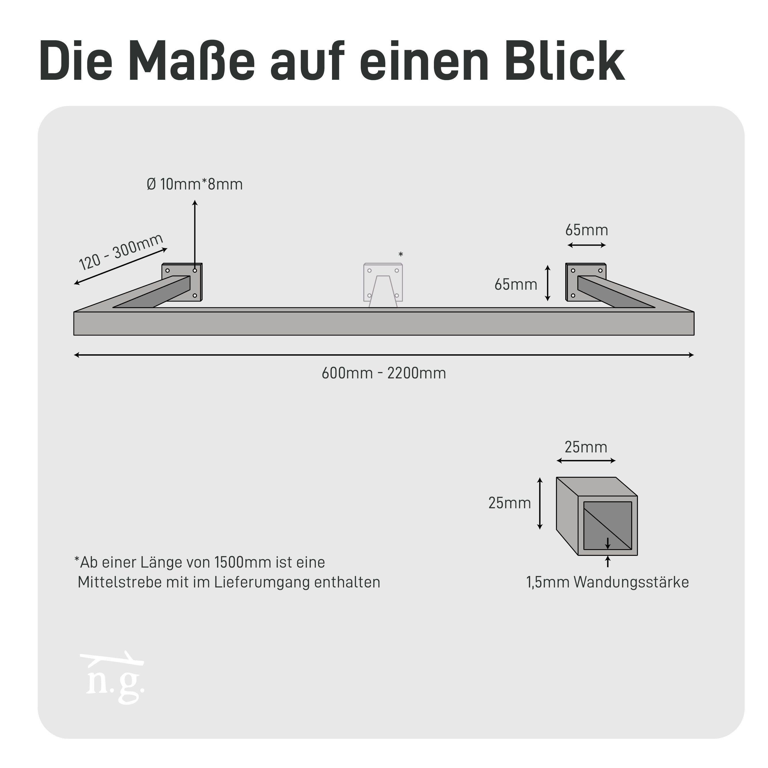Natural Goods Berlin Wandgarderobe Kleiderstange RECHTECK (Einzel, 1 St), Kleiderständer, Garderobenhalter, Wandhalterung, Kleiderstange
