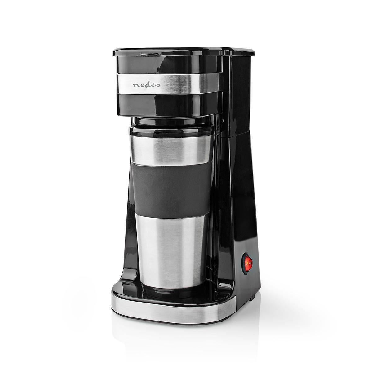 Nedis Reisekaffeemaschine Kaffeemaschine Ein-Tassen-Kaffee Doppelwandiger Reisebecher 0,42l, Anti-Tropf-Funktion