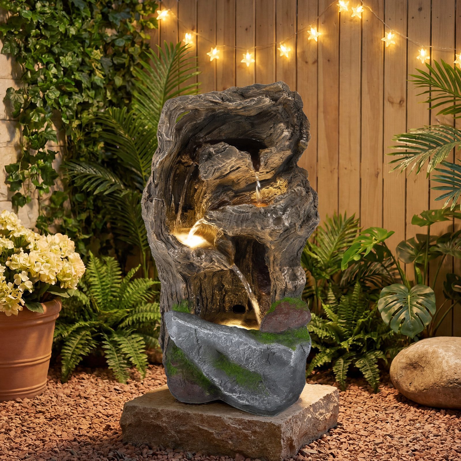 COSTWAY Zimmerbrunnen, 4-stufiger Springbrunnen mit LED-Beleuchtung & Pumpe