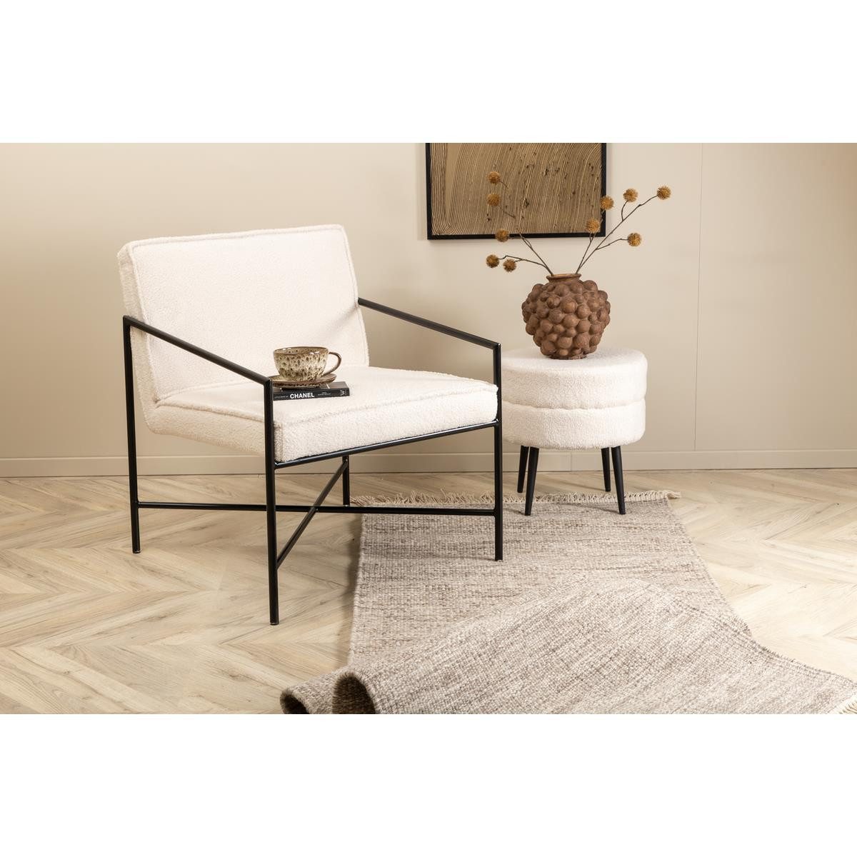 BOURGH Loungesessel RAKEL Relaxsessel offwhite - Lounge Sessel in modernem Design, mit Stahlgestell in schwarz