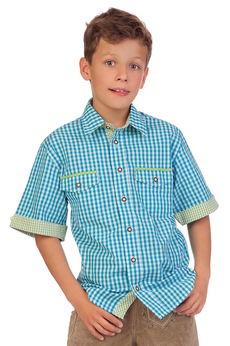 M.Stützle GmbH Trachtenhemd Trachtenhemd Kind - Ki-H048 - LUIS - rot, türkis