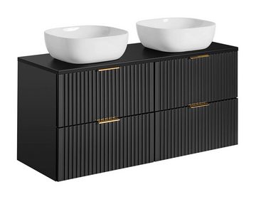 einfachgutemoebel Waschtisch-Set Badezimmer Set 4-teilig BLACKENED 120cm, Aufsatzbecken weiß, schwarz, (Badmöbel Set, 1-St., Waschtisch SET 4-teilig)