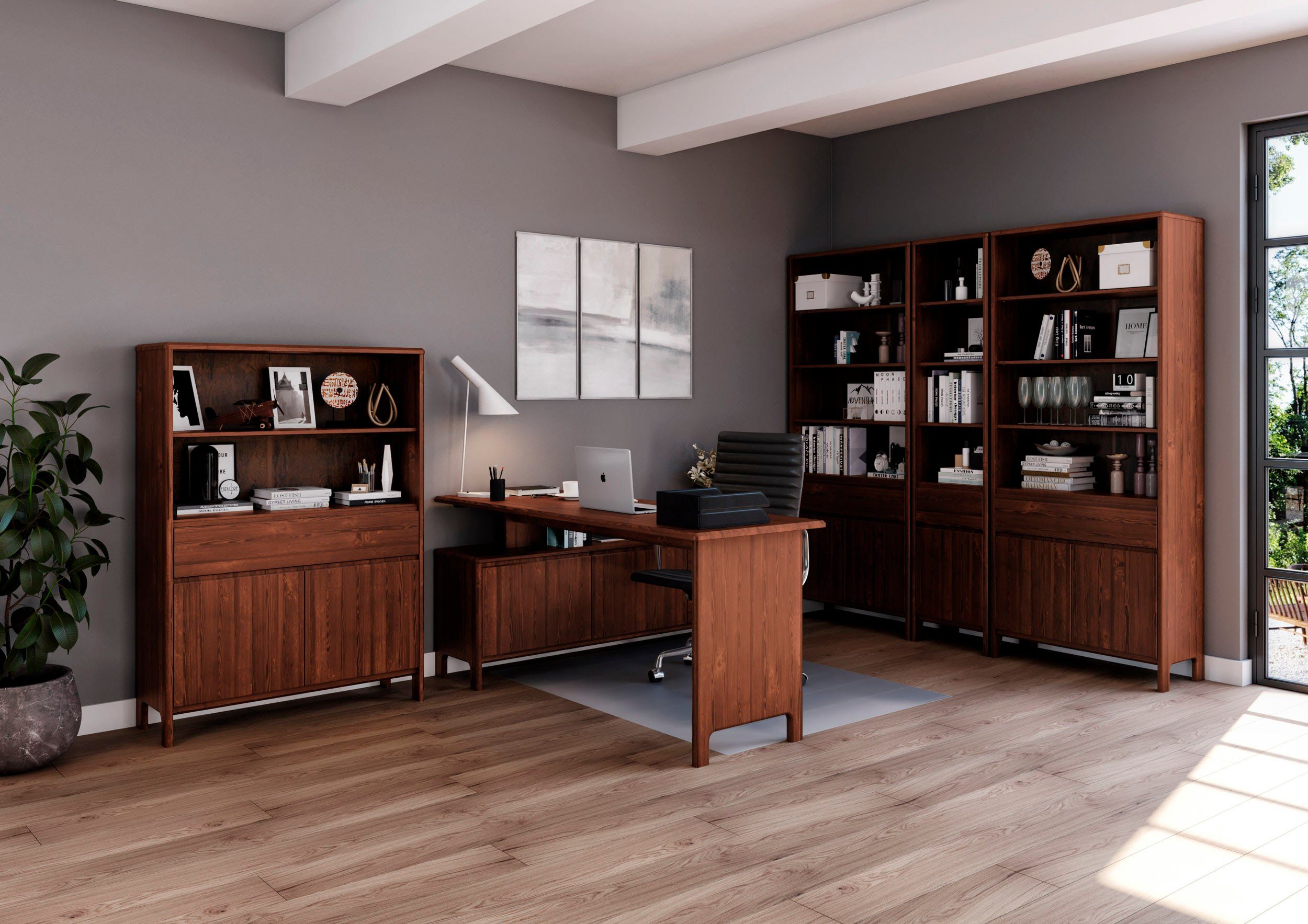 Home affaire Schreibtisch Luven, aus Massivholz, in 2 Breiten, variable Nut günstig online kaufen