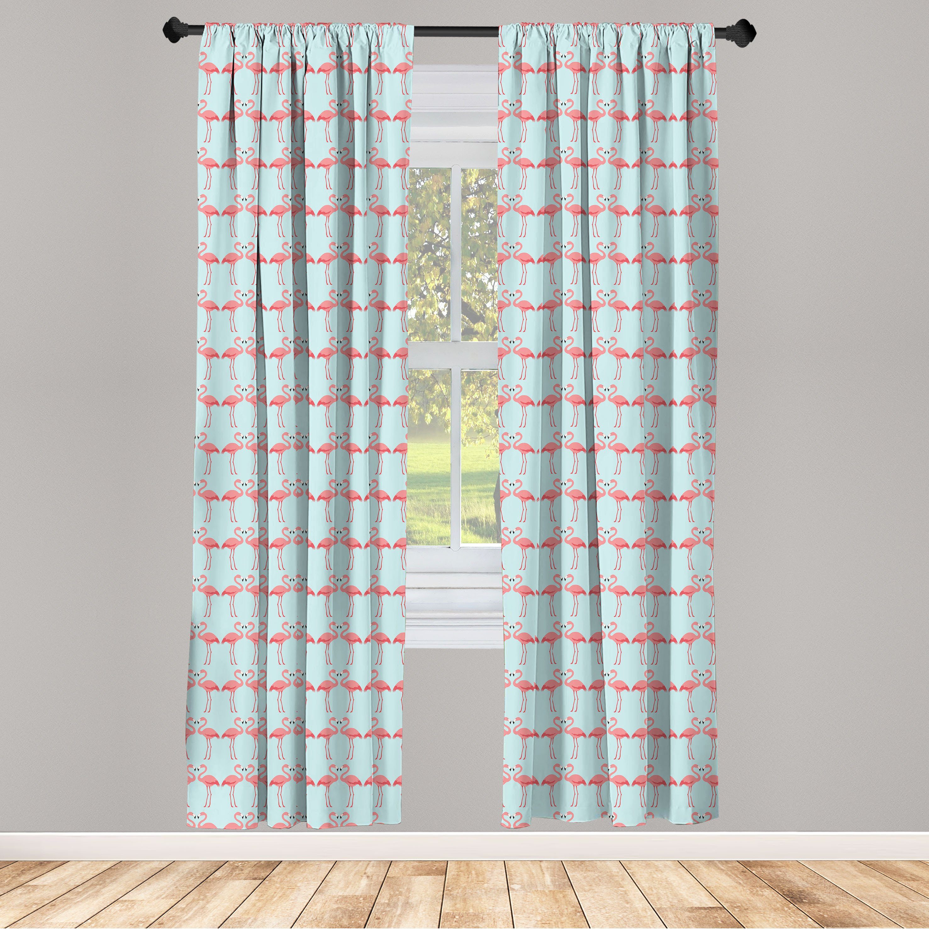 Gardine Vorhang für Wohnzimmer Schlafzimmer Dekor, Abakuhaus, Microfaser, Aqua und Coral Flamingo Vögel
