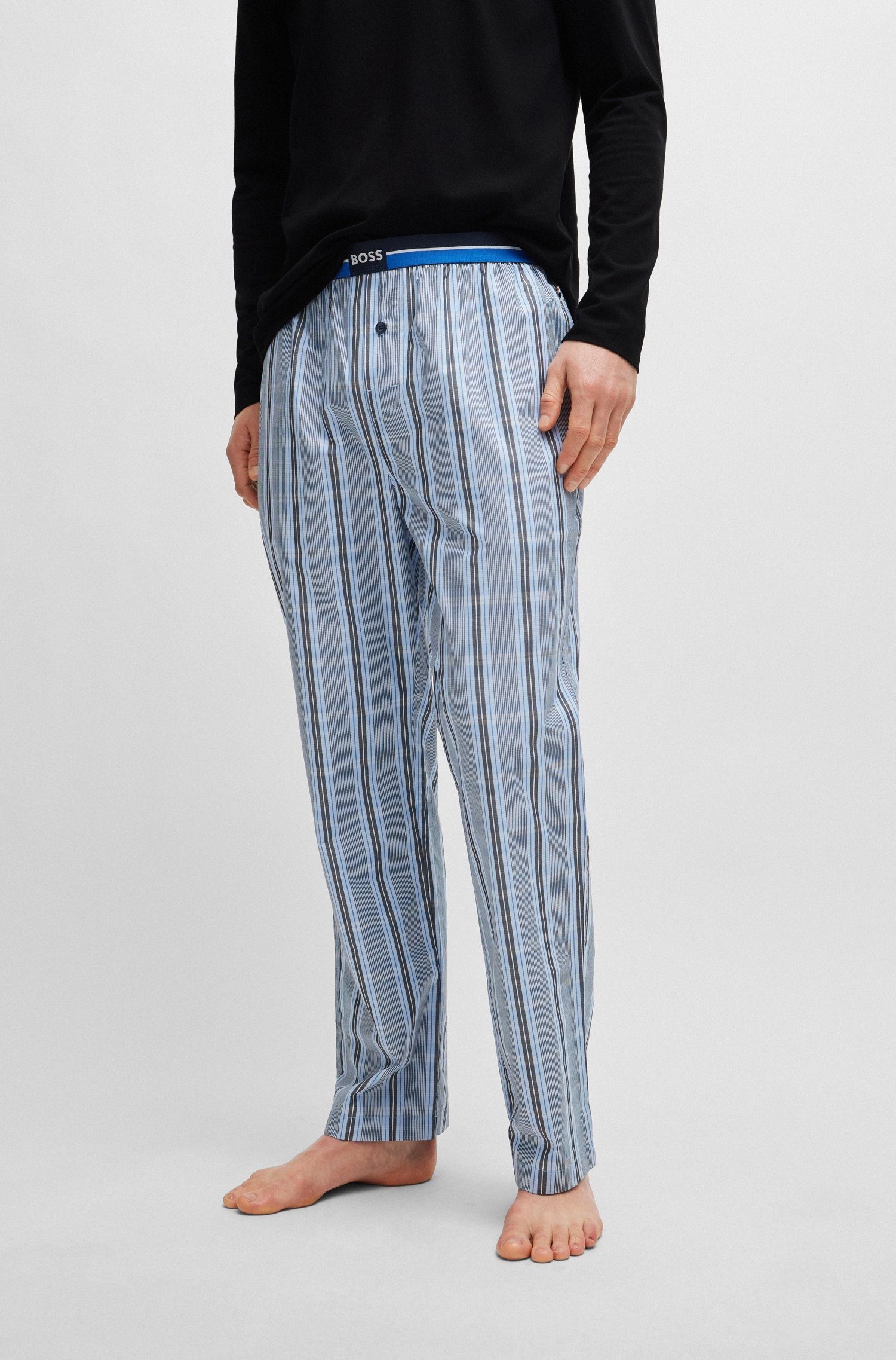 BOSS - Pantalones de pijama de algodón con logo bordado - Azul oscuro