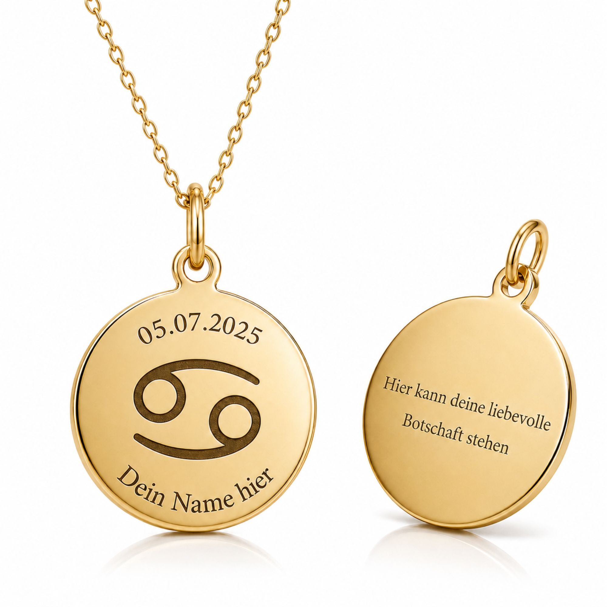 BS Schmuckdesign Personalisierte Halskette Damen Sternzeichen Name Datum Gravur (persönliche Gravur), inkl. Geschenkbox