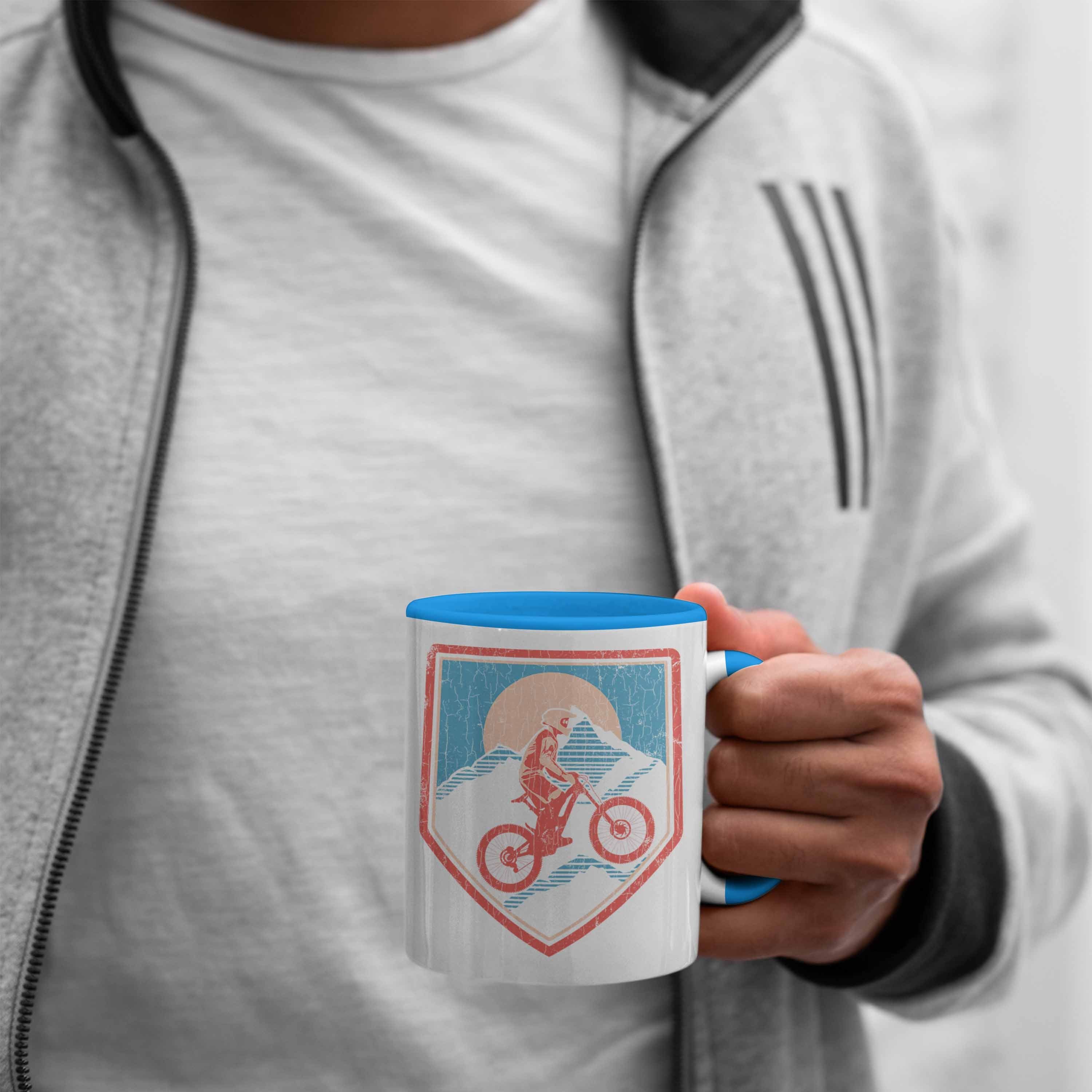 Geschenk Trendation Moutainbike Grafik Accessories Männer - Mountainbiker Trendation Kaffeetasse Geschenkidee MTB Kinder Tasse Tasse Blau Grafiken
